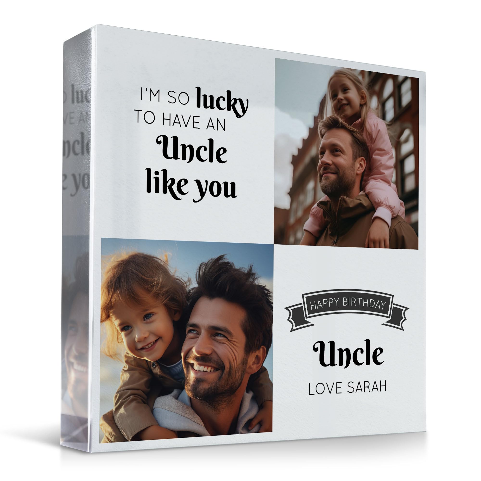 RED OCEAN Personalised Uncle Gifts - Custom Acrylic Freestanding Photo Block - Birthday Gifts