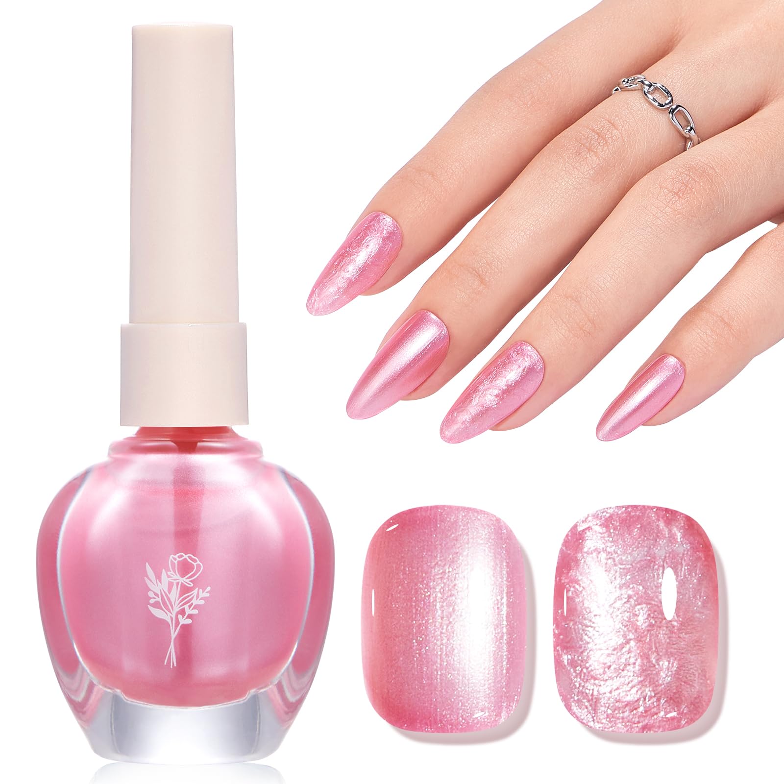 COSMOO Quick Dry Nail Polish, Pearl Pink Nail Lacquer, Chip Resistant Manicure, Fast Drying, Streak Free,Shimmery Rose Pink Summer Nail Polish,0.42 fl oz