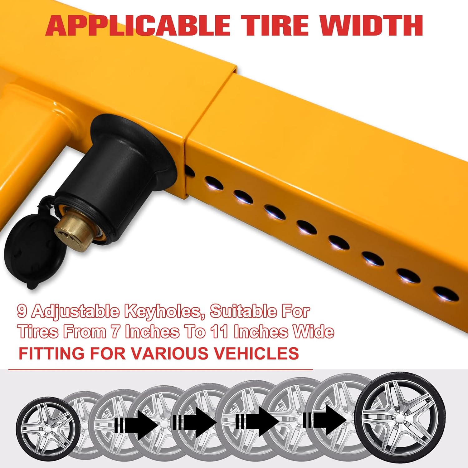 2Pcs Universal Heavy Duty Wheel Lock - Anti Theft Trailer Lock & Car Boot, Adjustable Security Tire 11.4" for Trailers, Cars, Golf Cart, ATV, SUV, RV, Boat, Camper, Motorcycle | Includes 6 Keys