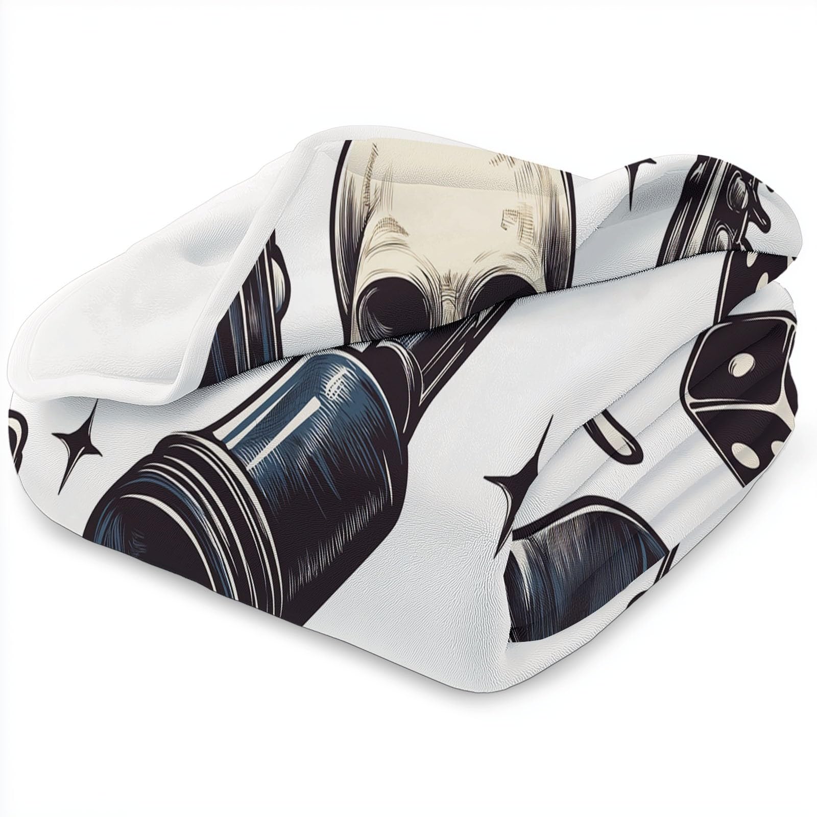 Flanelowy koc Element rockowy Mikrofon gitarowy 150 x 200 cm Koce polarowe z mikrofibry Polar Na wszystkie pory roku Sofa Podróżna Sofa dla dzieci Dorośli, Biały