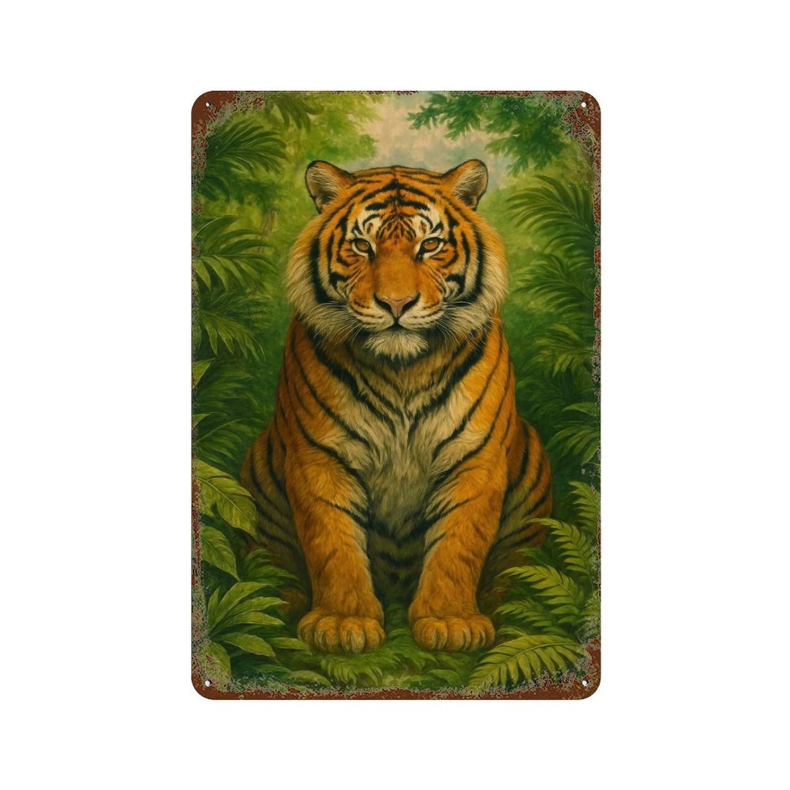 Majestic Tiger in Lush Jungle 11.8"x7.9" Decorative Tin Sign, Retro Wall Decor for Bistro, Counter And Cafe Decor