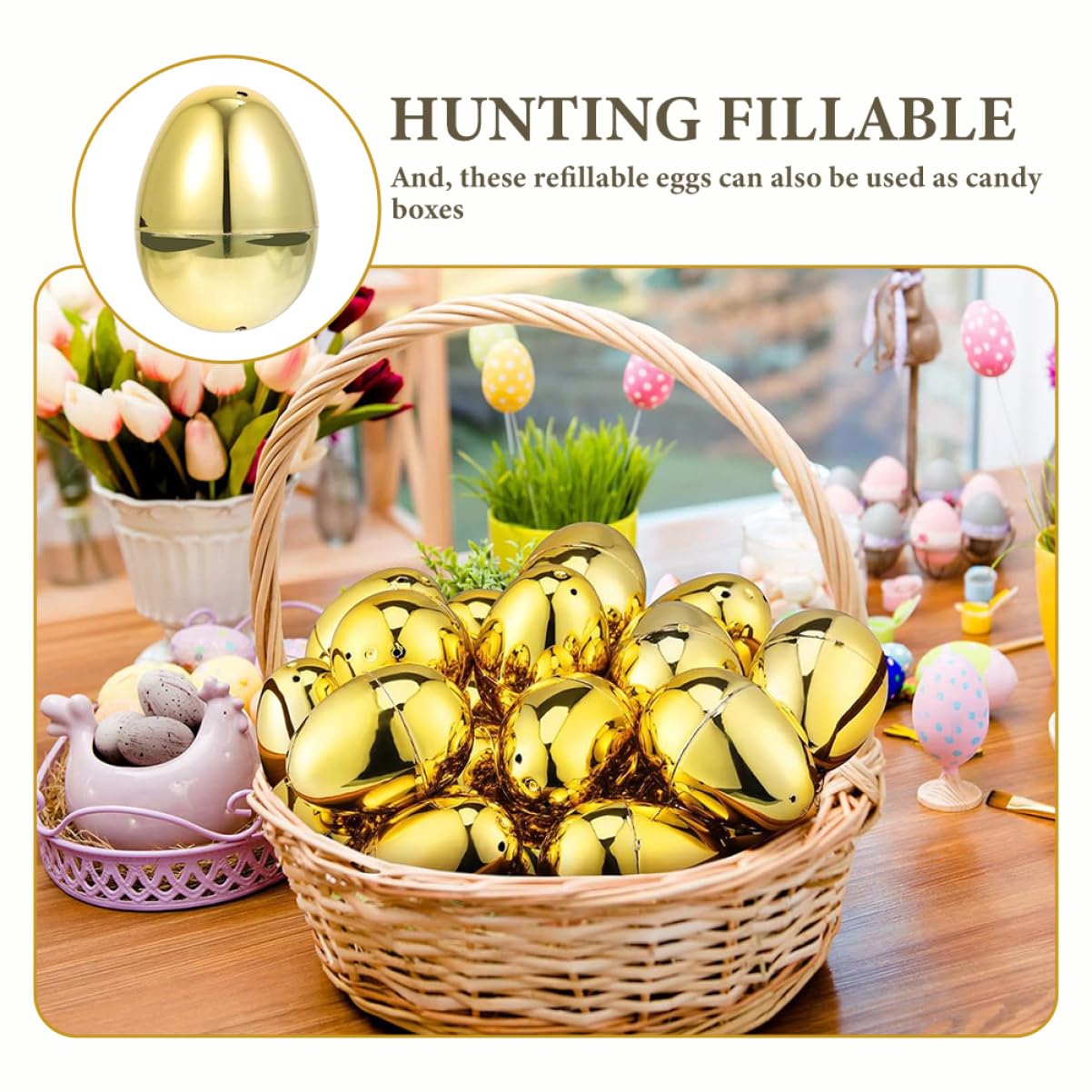 Alipis 100pezzi Uova di Pasqua Decorative Riempibili Plastica Uova Dorate per Decorazioni Pasquali