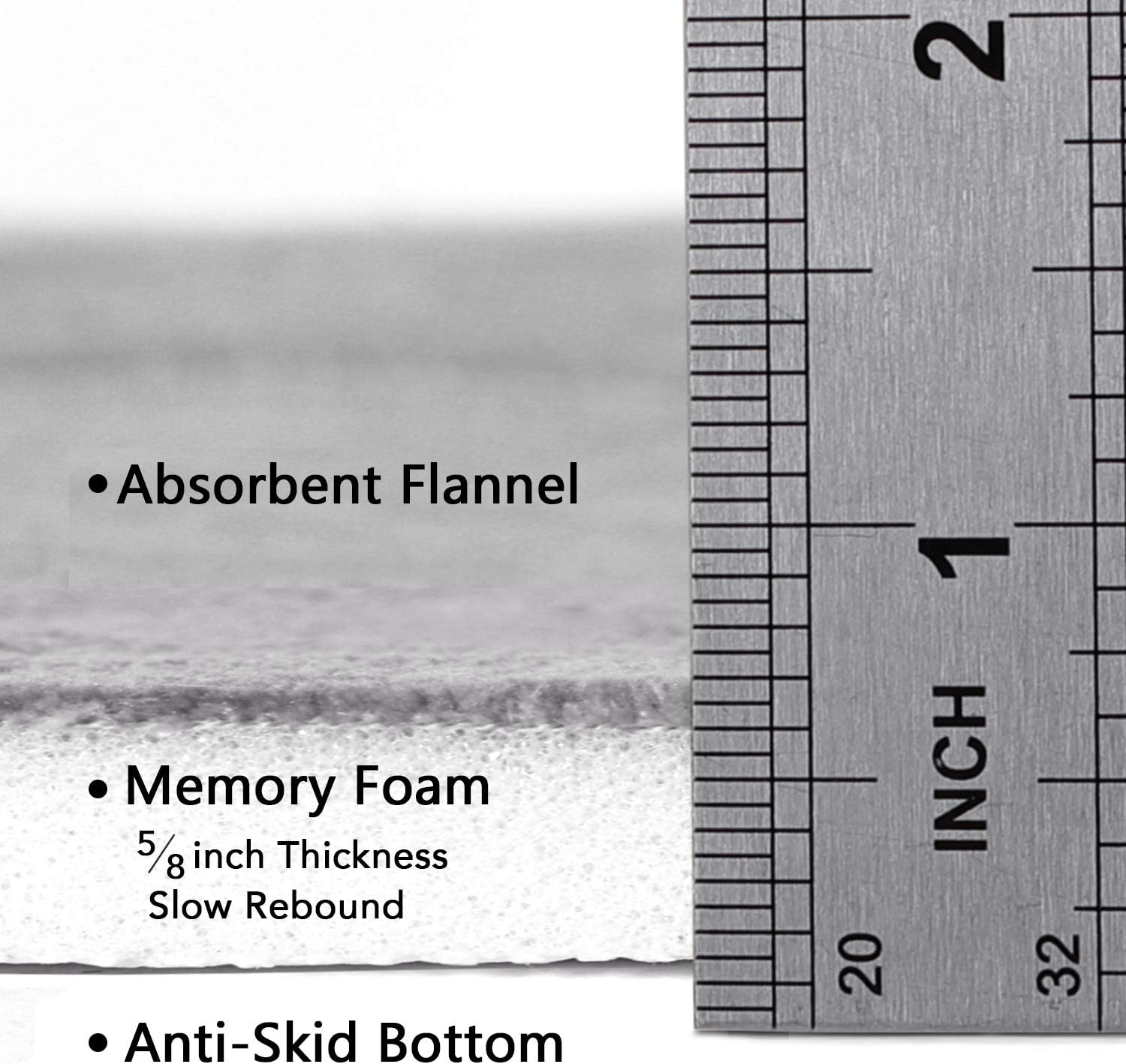 Flamingo P Memory Foam Bath Mat Rug, Non Slip Absorbent Bathroom Runner Rugs Quick Dry Machine Wash, 47x17 Inches, Grey