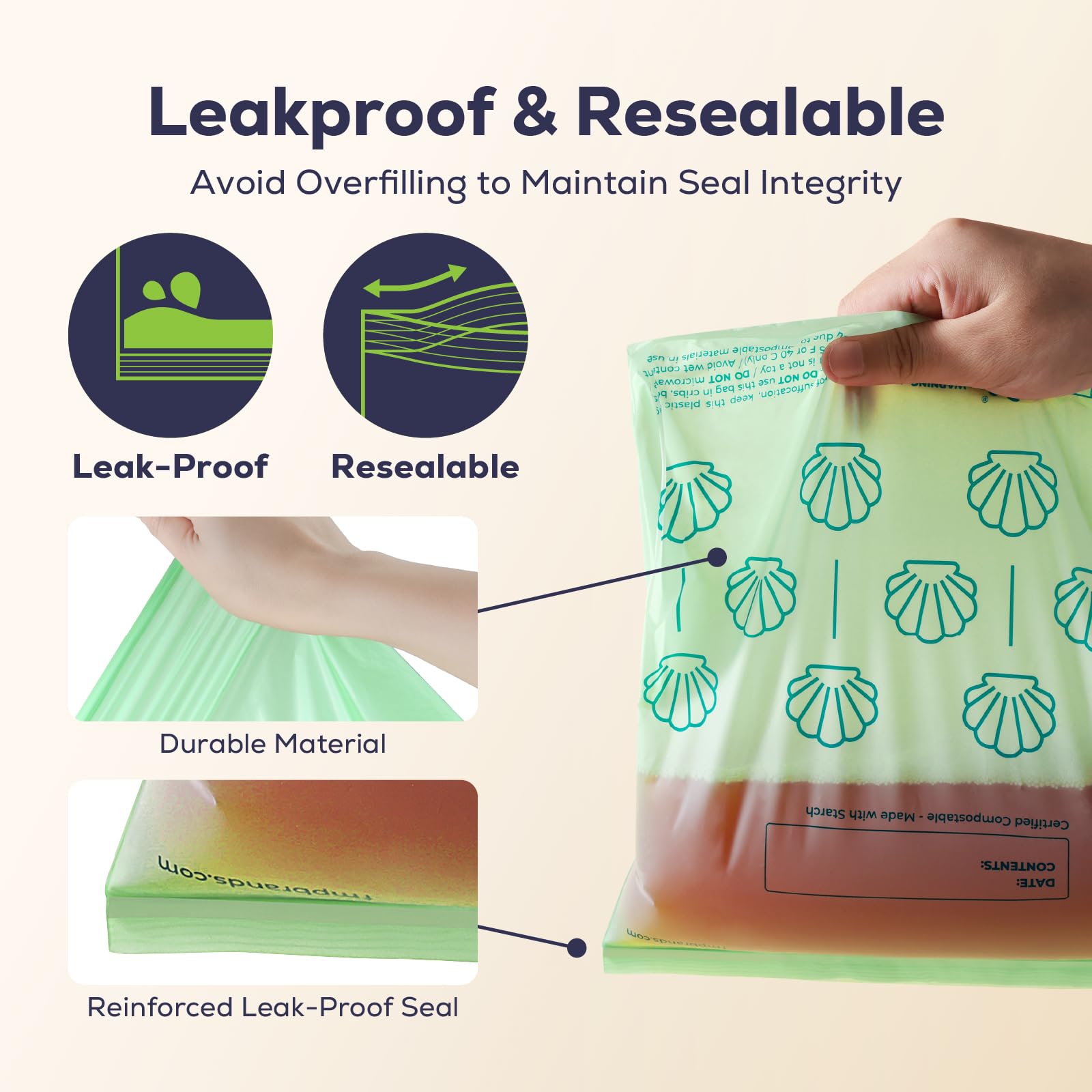 Fit Meal Prep Juego de bolsas Ziplock 100% compostables, bolsas resellables de almacenamiento de alimentos a base de plantas, aptas para congelador, bolsa con cremallera para alimentos, ASTM D6400,
