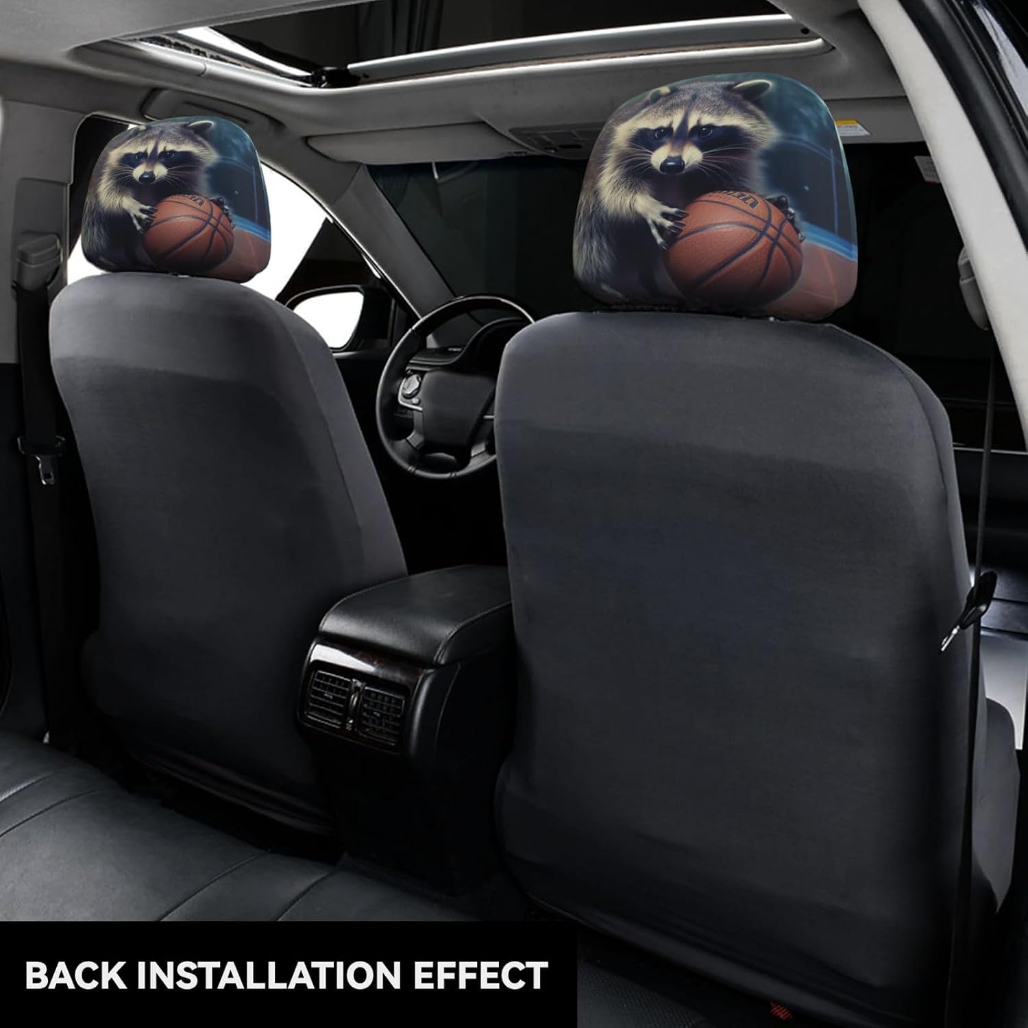 2 PCS Car Seat Headrest Cover Soft Car Headrest Cover Reusable Universal Truck Head Rest Covers Protector Funny Raccoon Basketball Cars Interior Accessories Headrest Covers for Cars image 2