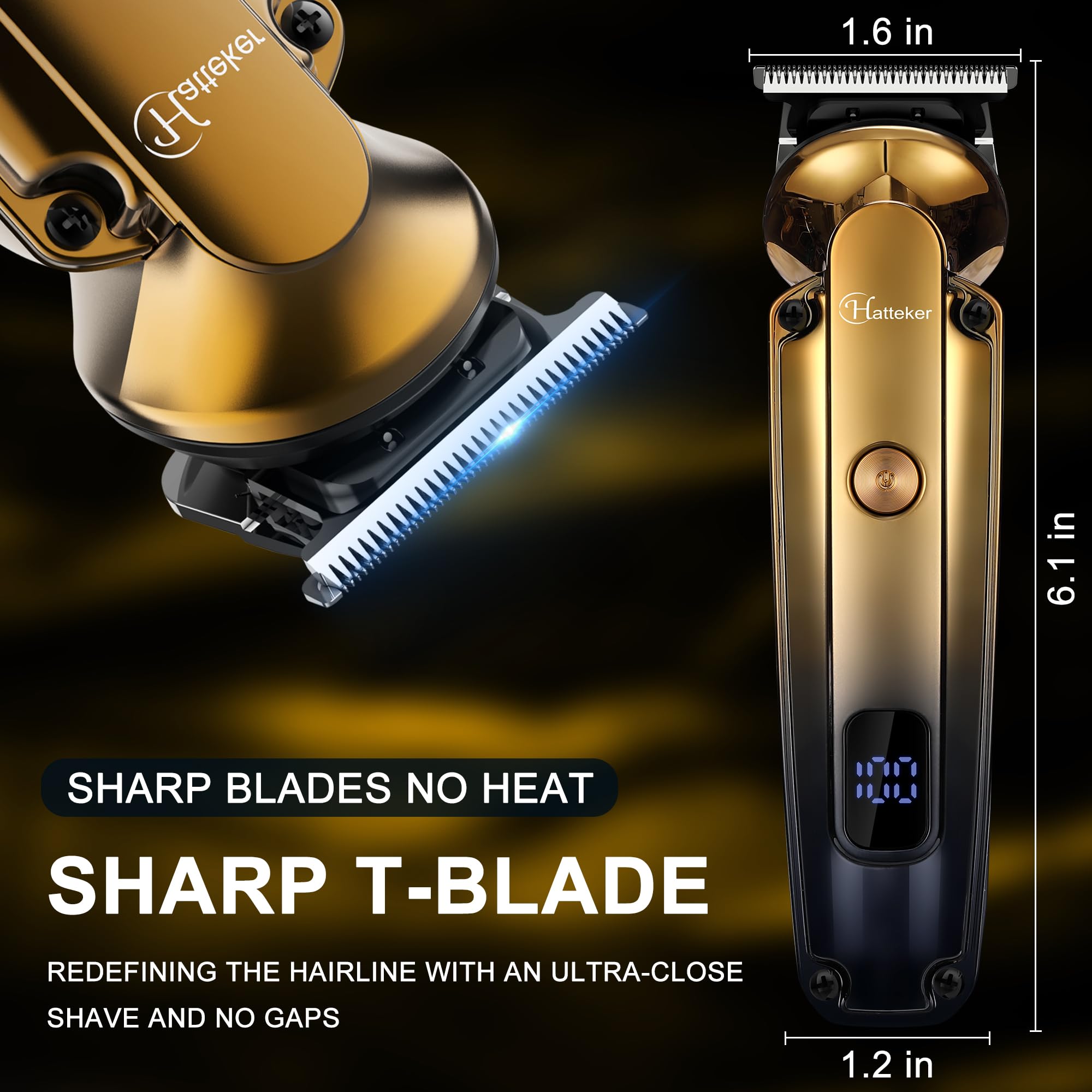 Hatteker Beard Trimmer Kit Professional Hair Clipper with Zero Gapped T-Blade Electric Razor Shaver for Nose Ear Beard Body Trimmer for Men Waterproof Cordless Grooming Kit 6 in 1 - Image 3