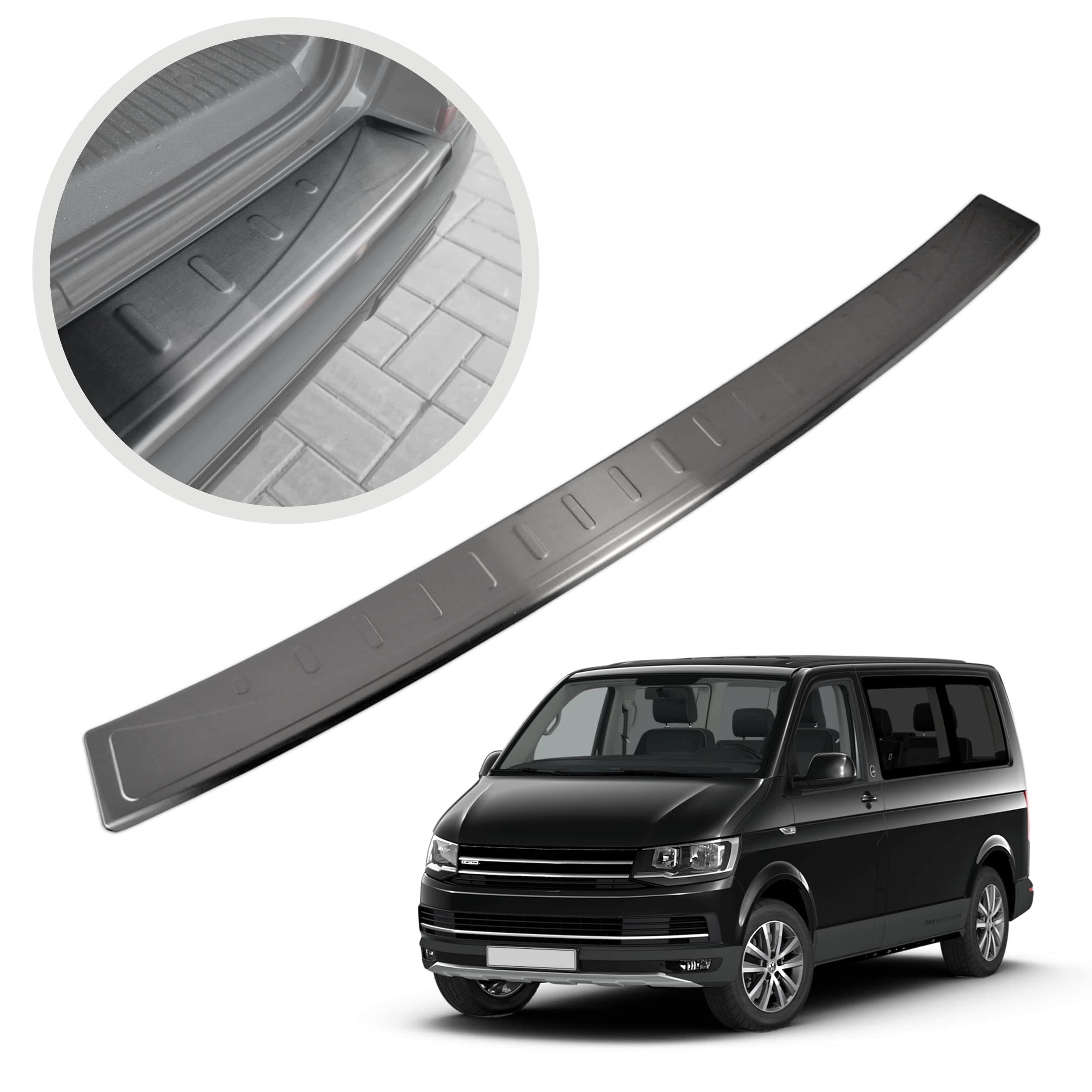 CHROMEMASTER | Protection de Pare-Chocs arrière | Compatible avec VW T6 2015-2019 | Acier INOX brossé, Graphite Mat | Protection de seuil de Coffre pour protéger Votre Voiture des Rayures