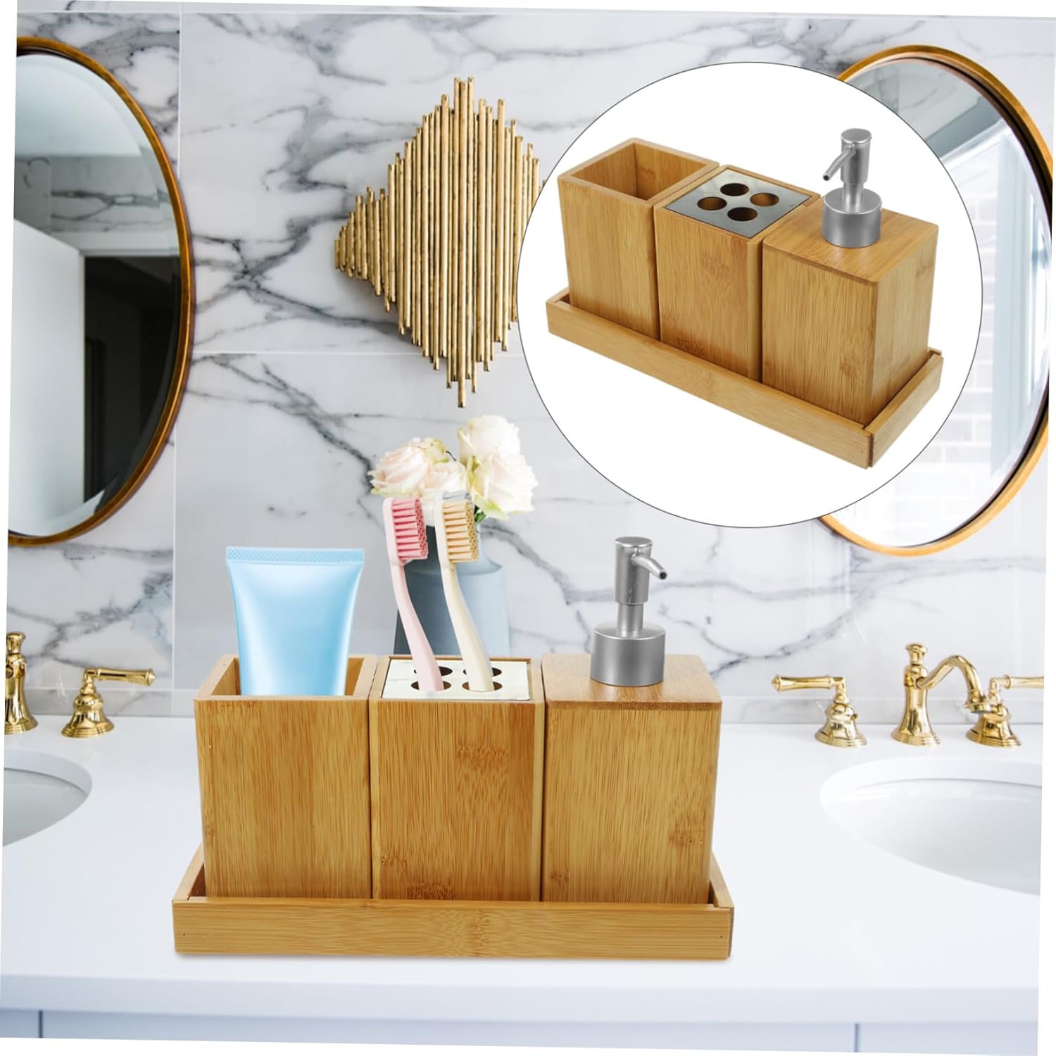 VICASKY Bathroom Toiletry Set Small Portable Toothbrush Holder Soap Dispenser Mouthwash Cup Practical Washroom Accessories