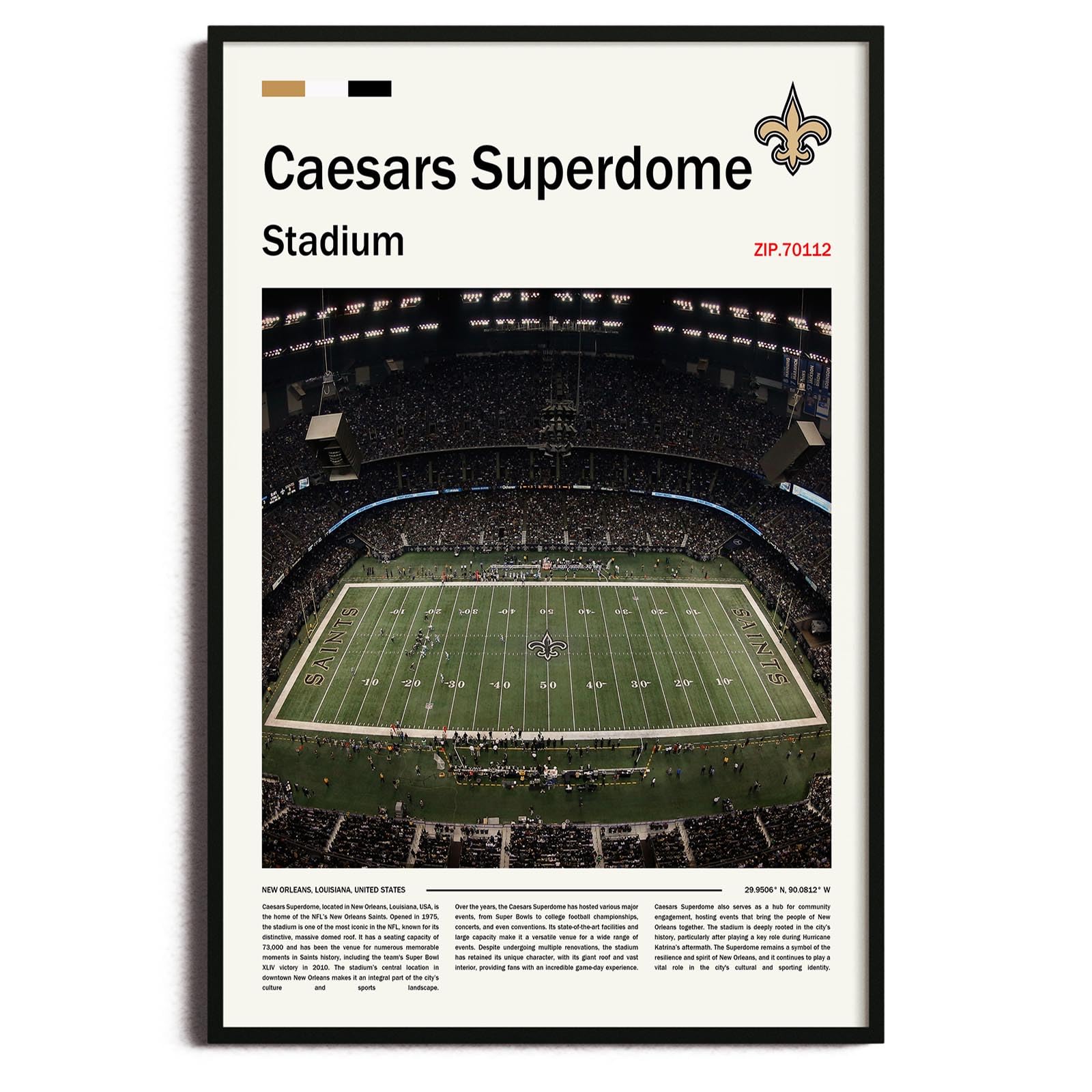 Photo 1 of (Unframed 11"x17") SuperdomeStadium Canvas Print – New Orleans Home Field Wall Art for Saints Fans, Sports poster for Game Room or Man Cave Decor