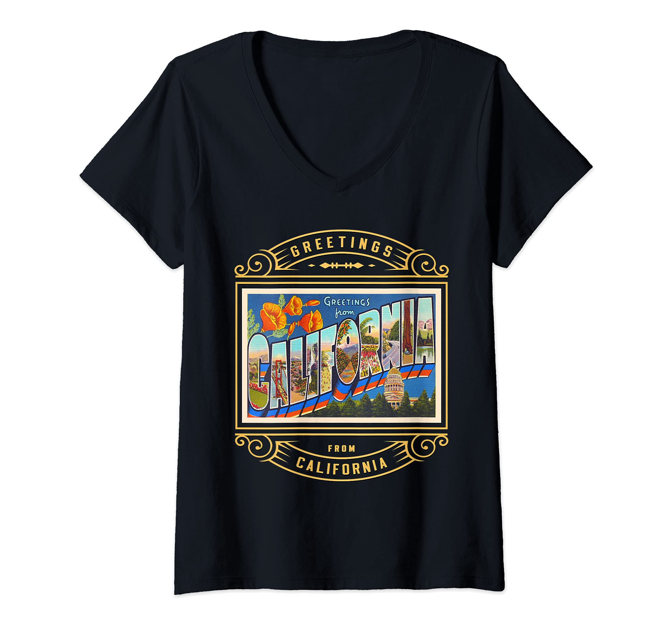 Womens State of California CT1 V-Neck T-Shirt, Black