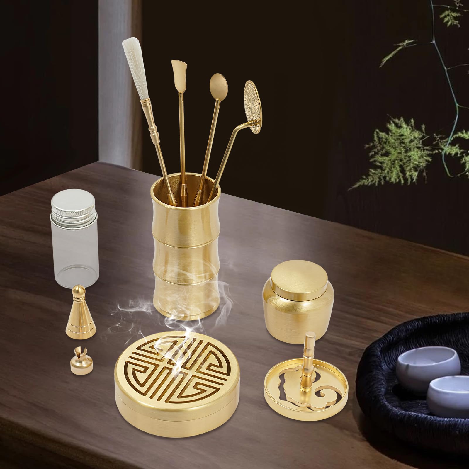 Set di bastoncini di incenso in ottone, per meditazione, lettura, lavoro e applicazioni SPA, oro, rilassati