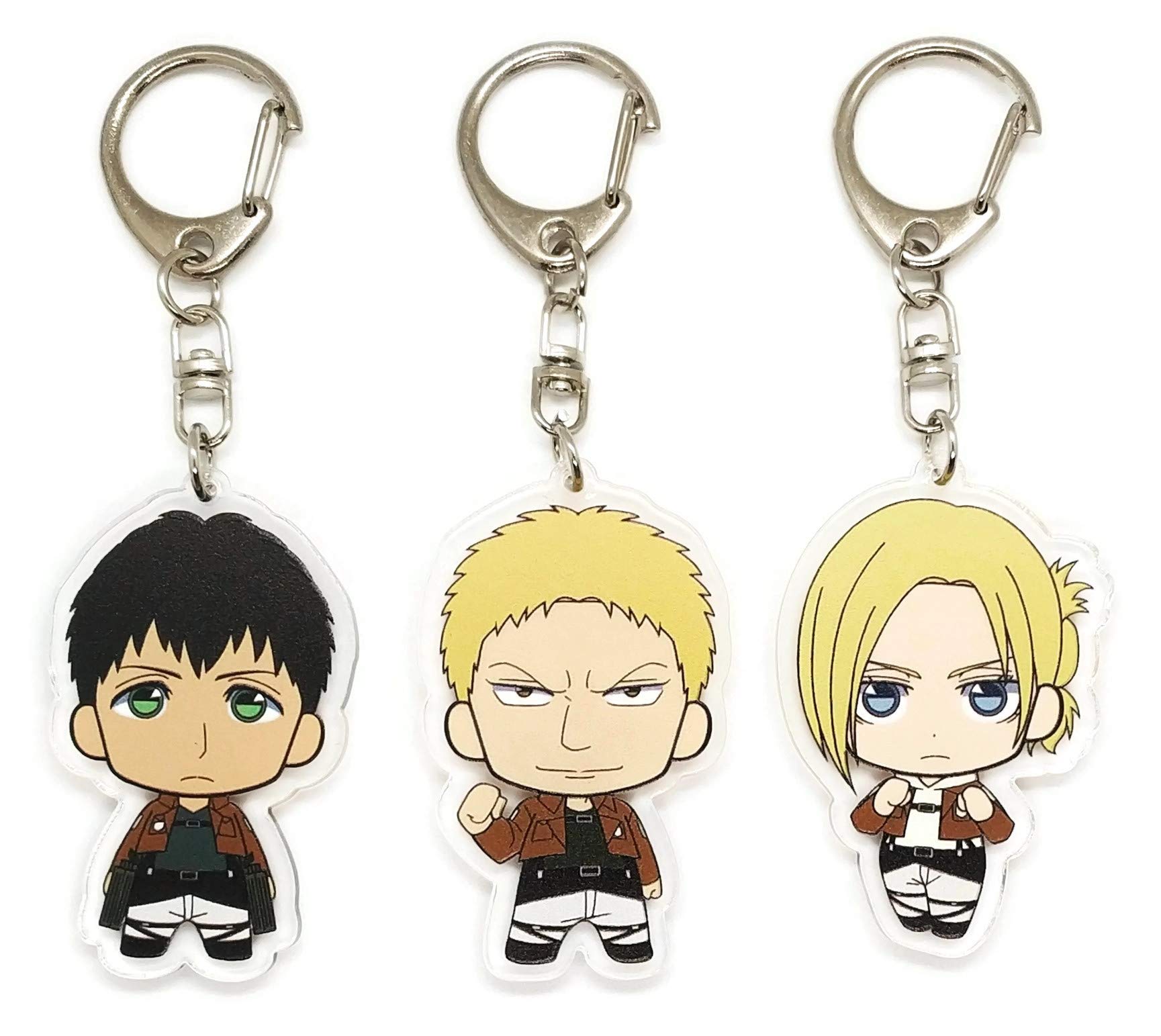 EBTY DREAMSInc. - Set of 3 AoT Attack On Titan Shingeki no Kyojin Acrylic Keychain Annie Leonhart, Reiner Braun, Bertolt Hoover, Multicolored, Pendant Height: 2 inches