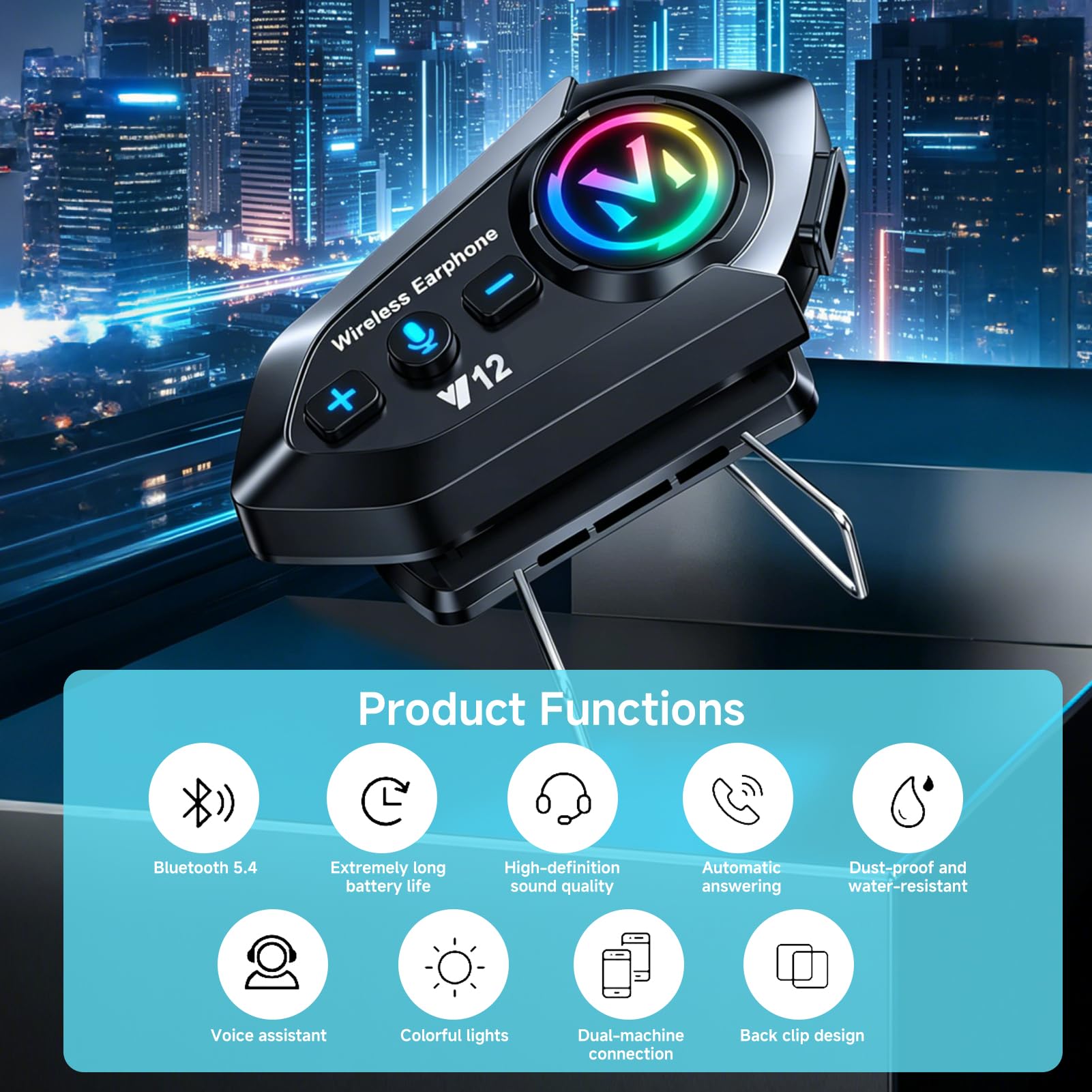 Écouteurs Casque Moto Bluetooth 5.4, Kit Main Libre Moto avec Batterie 500mAh 100H, Réduction du Bruit DSP, Haut-Parleurs HiFi, Réponse Automatique, IP56, Double Connexion Téléphone, USB-C