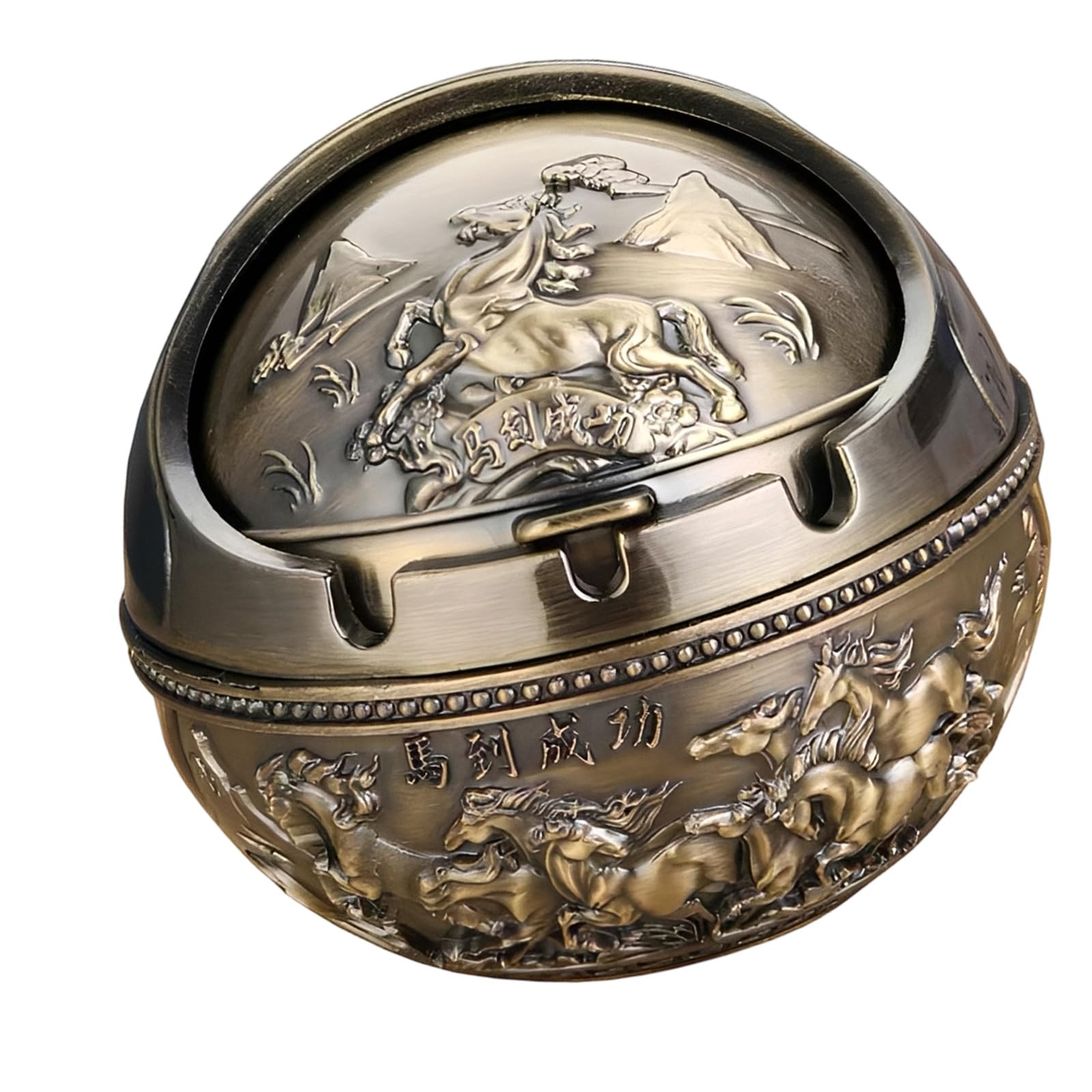 Kalttoy Ball Shape Ashtray Symbolizing Success and Good Fortunes Alloy Ashtray with Windproof Lid for Home and Decors Spherical