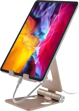 Aduro U-Rise XL Adjustable Aluminum Tablet Stand iPad Holder Foldable Phone Stand Compatible with iPhone iPad Pro 11, 9.7, 10.5 Air Mini 4 3 2, Nexus, Tab, E-Reader 4-12" Gold