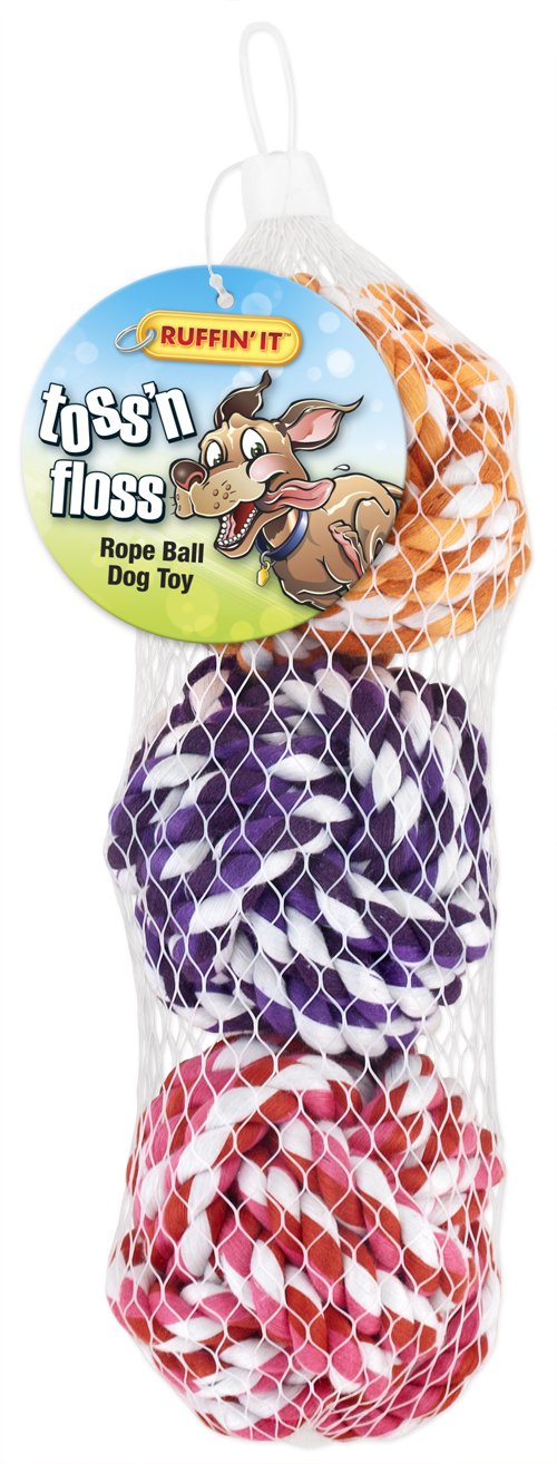 RUFFIN' IT3-Pack Toss 'N Floss Rope Ball in Mesh Bag for Pets