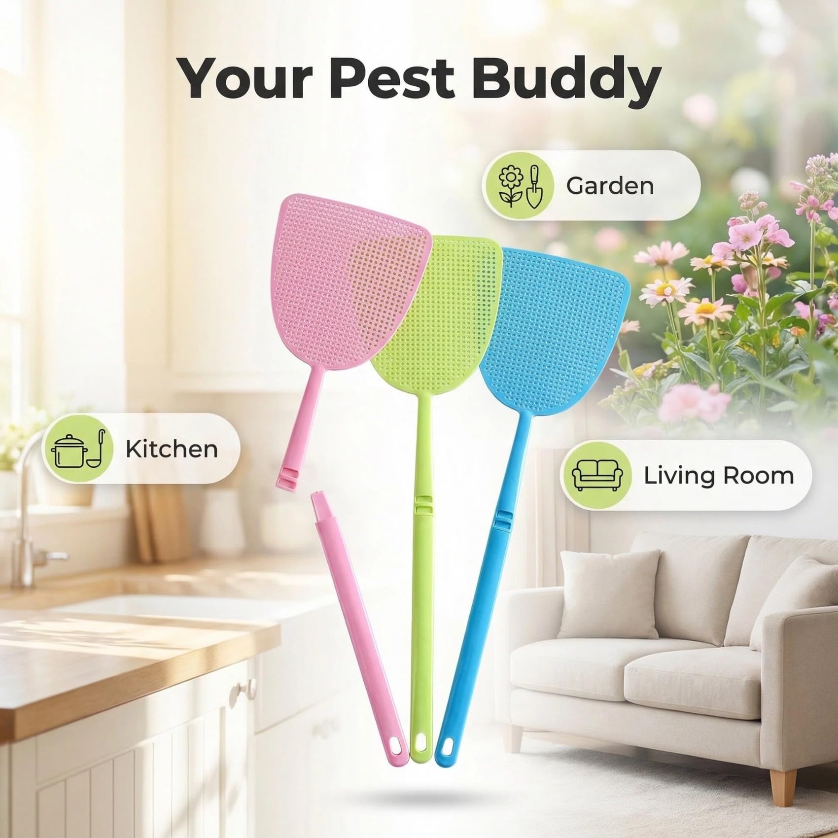 Set da 6 Schiacciamosche Incastrabili – Facile Assieme a Incastro, per Interni ed Esterni, Robusto (Rosa+Blu+Verde)