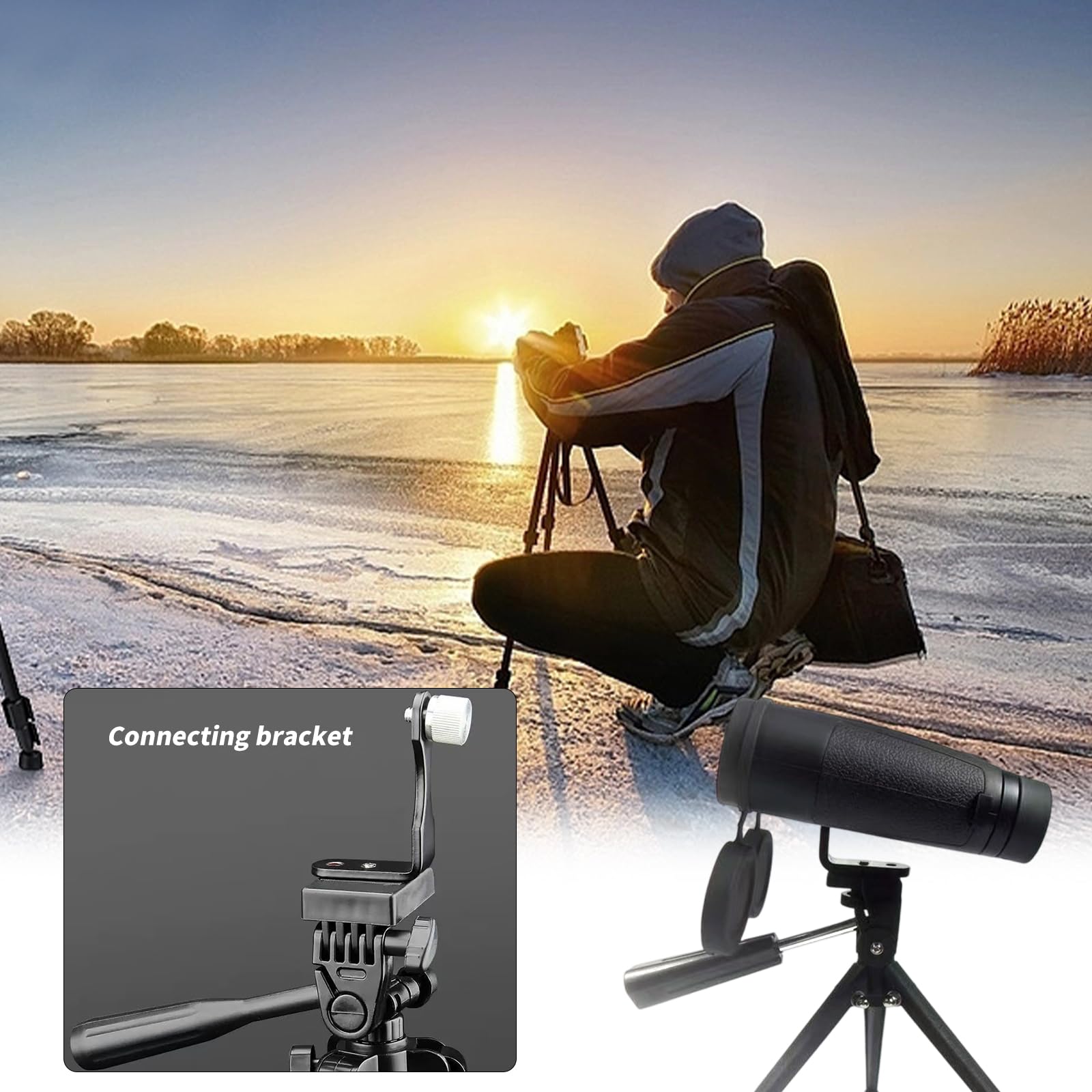 L Metal Binocular Adapter, Adaptateur Universel pour trépied binoculaire, Support en L, Adaptateur de Montage en métal 50 mm Compatible avec tous les trépieds 1/4, télescope, caméra, Noir