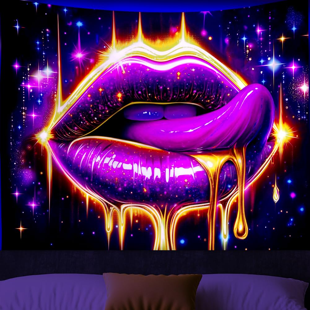 Tapisserie D'Anime Fille Cool Lumière Noire 150x130cm - Décoration UV Réactive Lueur Dans Le Noir