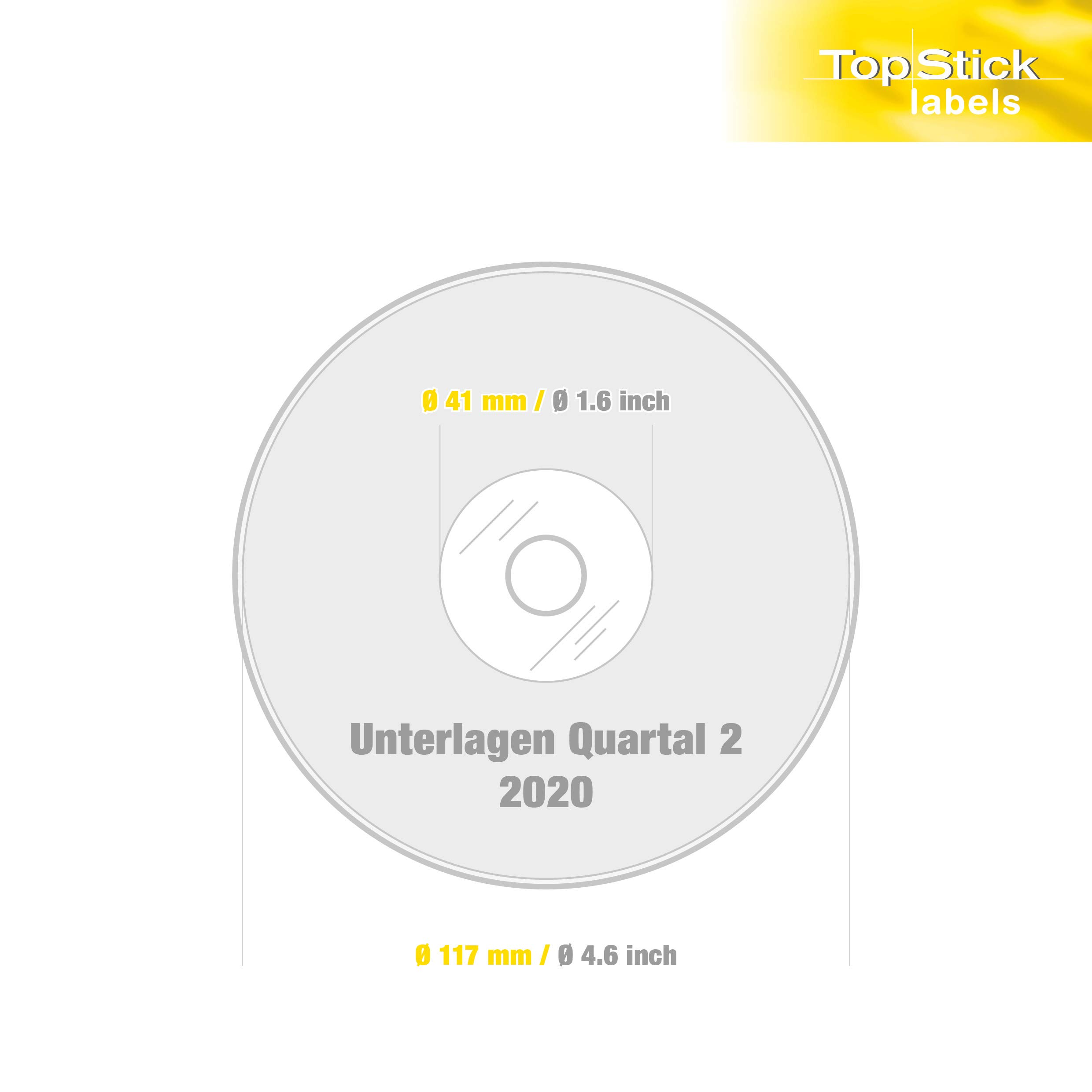 TopStick 8696 CD DVD Etiketten, 1000 Blatt, Ø 117 mm, 2 pro A4 Bogen, 2000 Stück, selbstklebend, bedruckbar, matt, blanko Papier Klebeetiketten Aufkleber, weiß