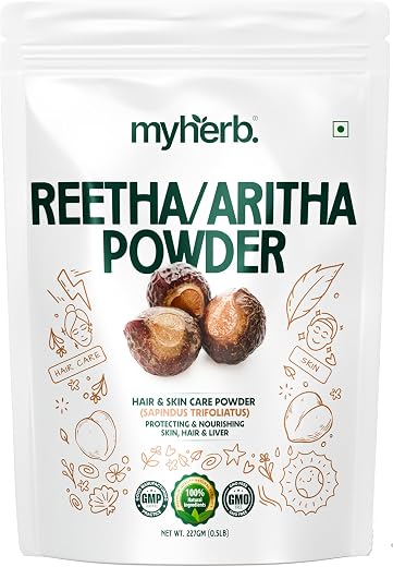 MYHERB Natural 100% Pure Organic Double Filtered Aritha/Reetha (Sapindus Trifoliatus) Powder || 227 Gm/0.5 Lbs || Ayurvedi...