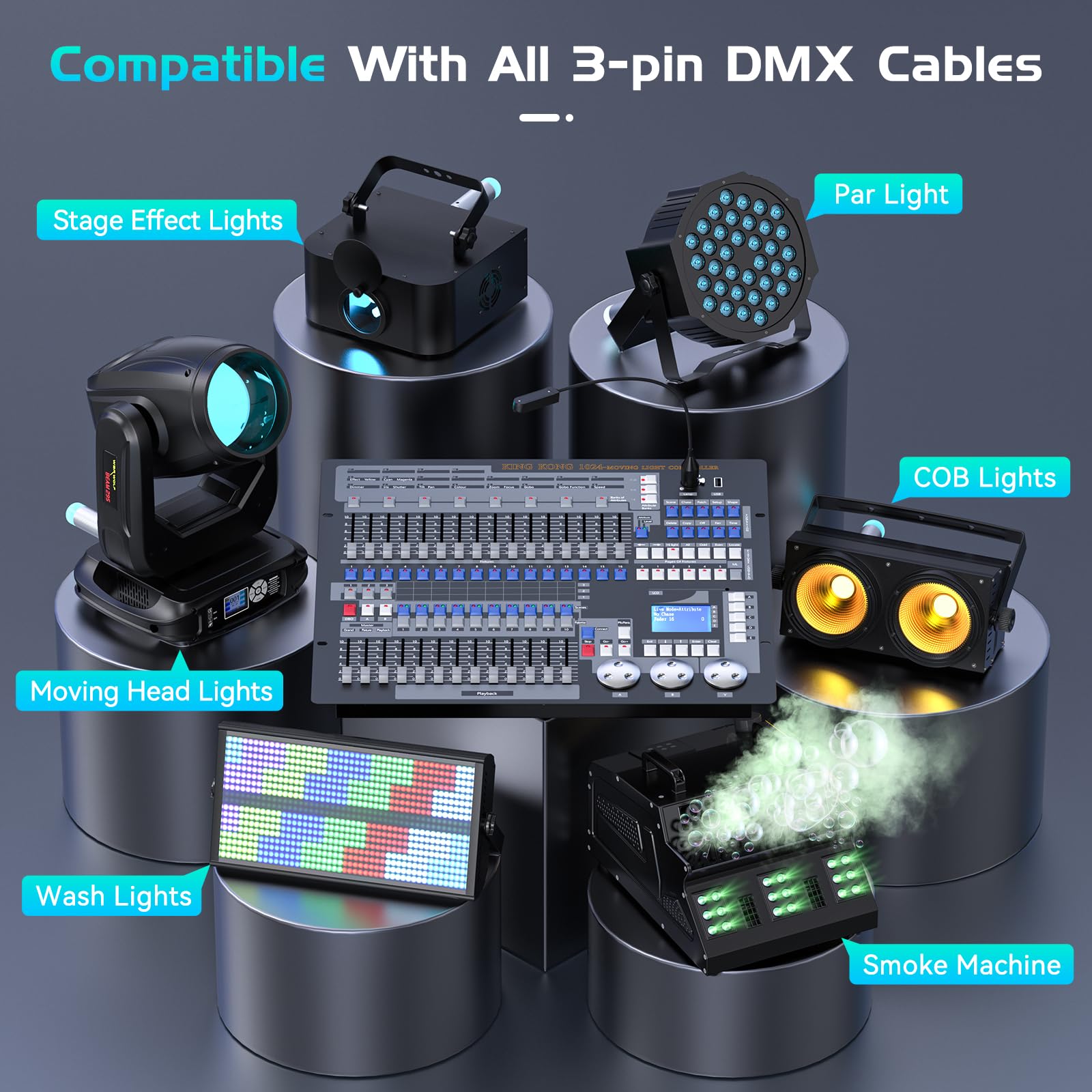 Controller DMX, Console DMX 1024 canali con Flight Box, Controller da discoteca DMX 512, Spettacolo di luci, Festa, Controller DJ con testa mobile
