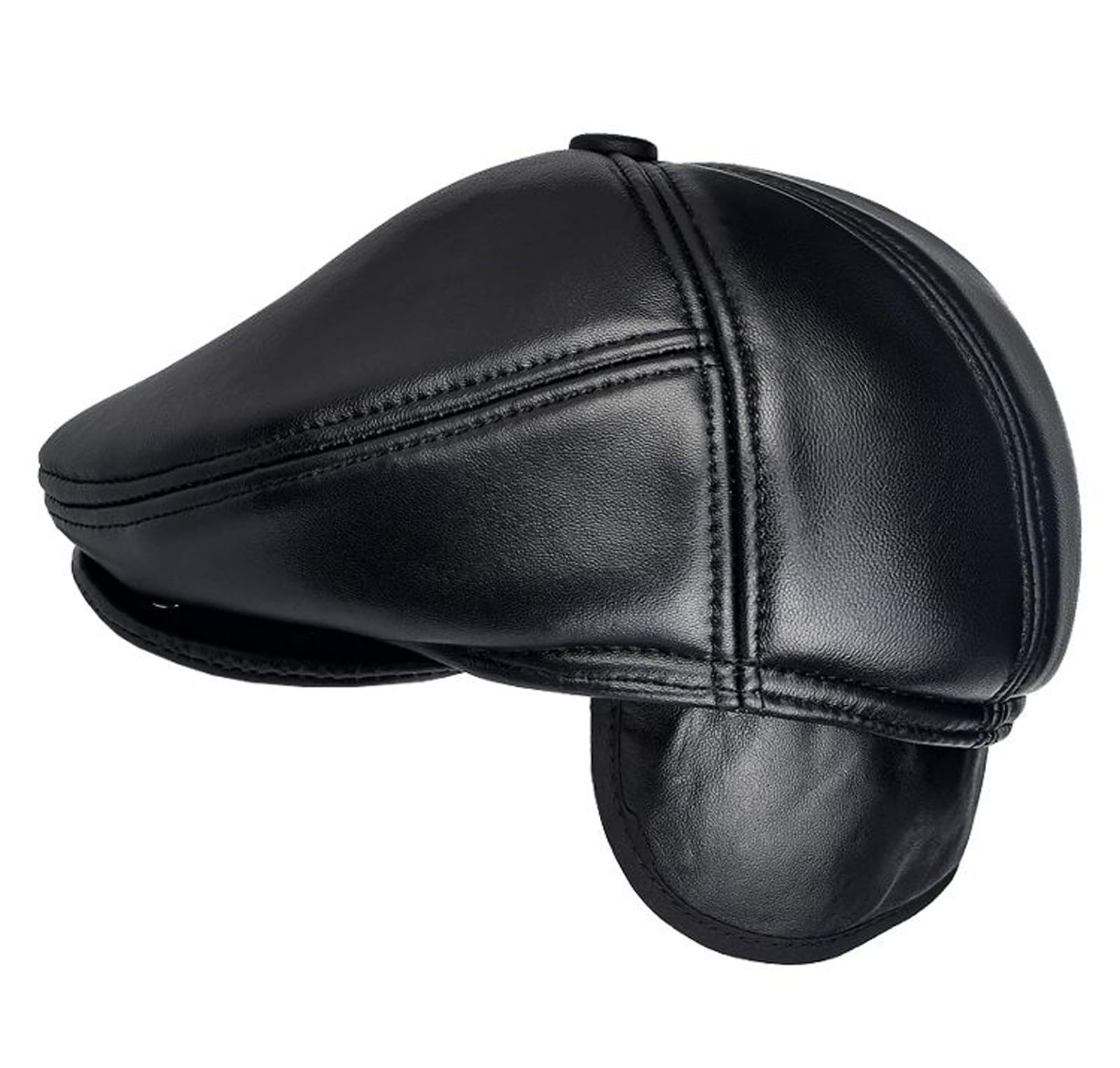 Cappello Classico da Uomo in Vera Pelle con Paraorecchie Reversibili, Ideale per Brevi Viaggi e Vacanze al Freddo(55-56cm(21.65-22 in))