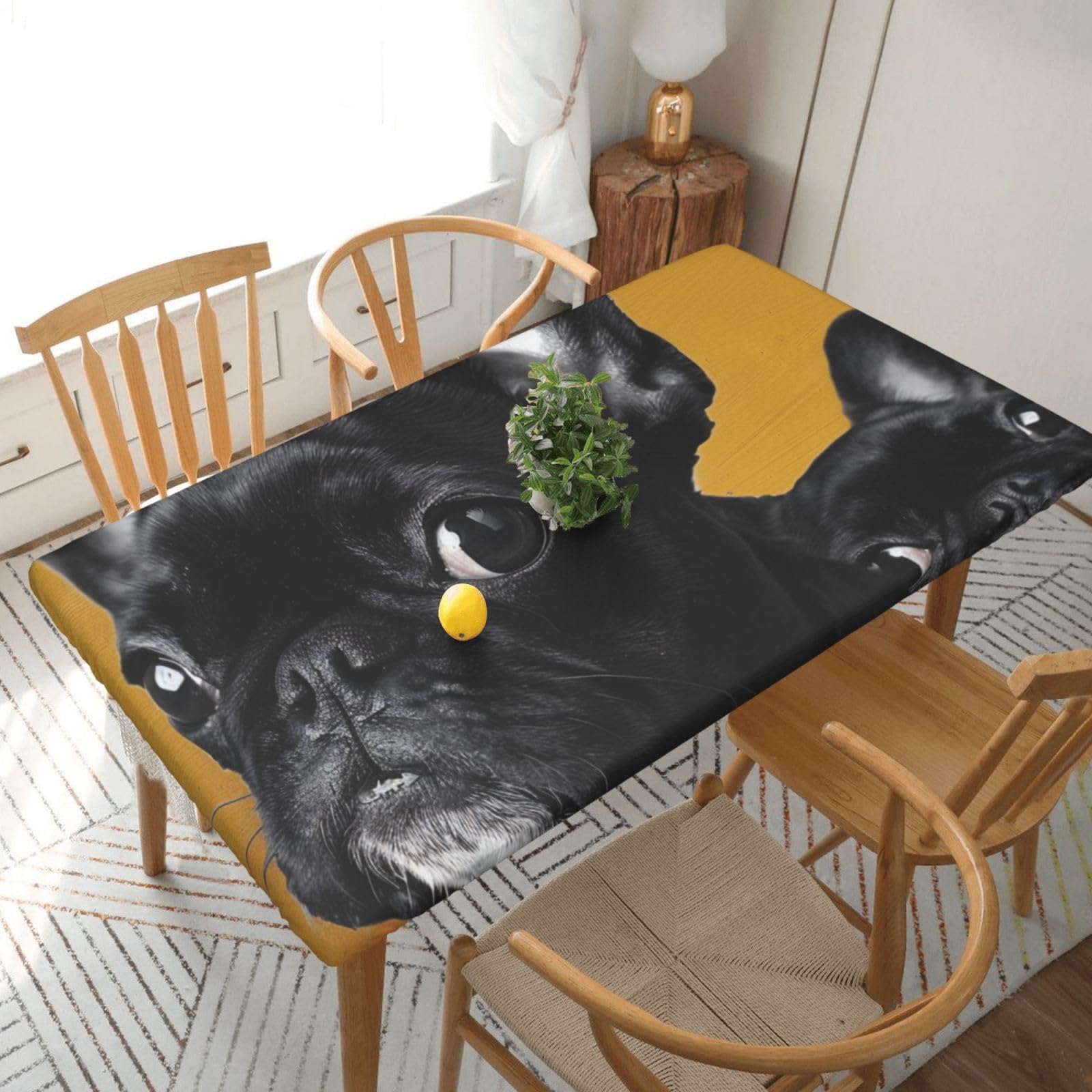 WPKJU Cute Pug Printed Tablecloths 5ft Rectangular Table Covers Washable Polyester Decorative Table Cloth for Dining Table Picnic Wedding