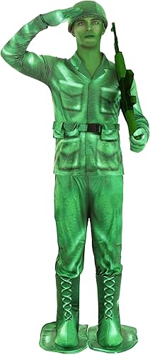Miniatura 2 de Disfraz de Halloween de hombre del ejército verde para hombre Traje completo de soldado de juguete para adultos con casco, guantes, cinturón y