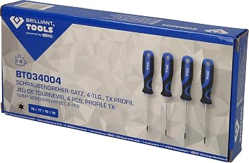 BRILLIANT TOOLS BT034004 Screwdriver Set 4-Piece TX Profile [Powered by KS Tools] Black Blue