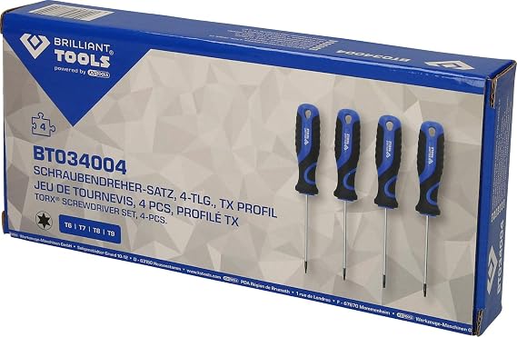 BRILLIANT TOOLS BT034004 Screwdriver Set 4-Piece TX Profile [Powered by KS Tools] Black Blue