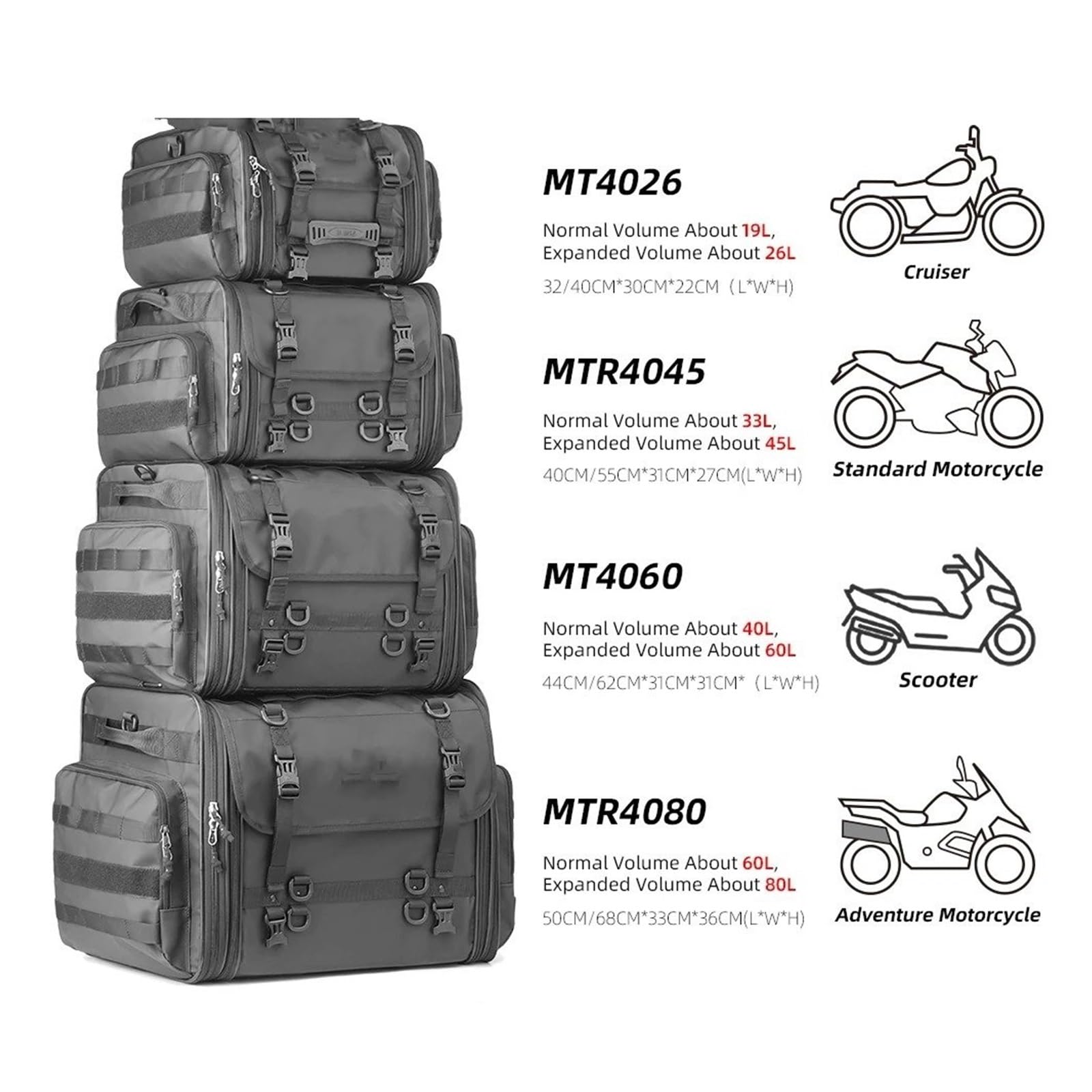 Borsa Moto Impermeabile Borsa Viaggio Impermeabile 19L-80L Espandibile Grande Capacità Coda/tronco/portapacchi Maggior Parte Moto