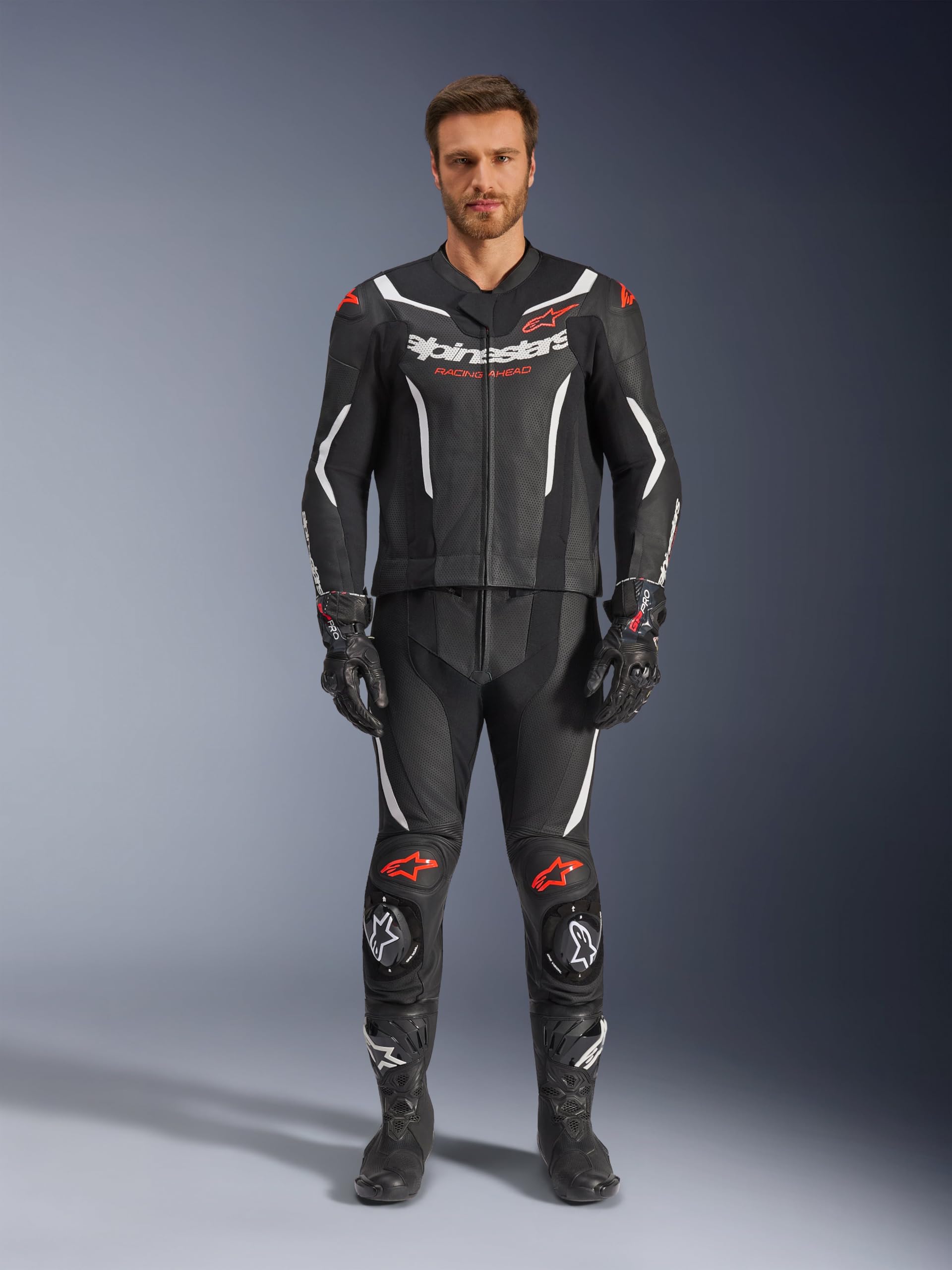 Alpinestars GP Force V2 2-Teiler Motorrad Lederkombi, schwarz/weiß/rot, 58 | Belüftet