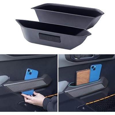 TOPINSTALL 2PCS Front Door Storage Box Compatible with Ford Bronco 2021-2026 Accessories, Phone Holder Door Grab Handle Pocket Storage Organizer ABS Plastic (Not for Sport)