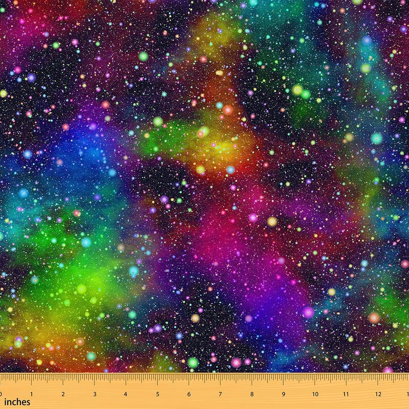 FeelyouColorful Galaxy Upholstery Fabric by The Yard, Purple Blue Outer Space Universe Decorative Fabric for Upholstery and Home DIY Projects, Starry Sky Waterproof Outdoor Fabric, 1 Yard