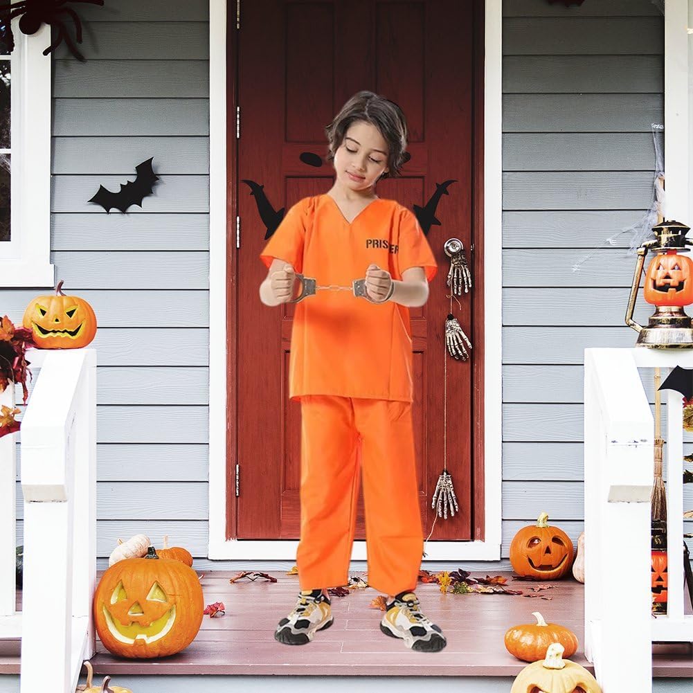 Kids Inmate Costume 1set Orange Prisoner Outfits Jailbird Cosplay Costume for Halloween Carnival Performance Party - Image 4