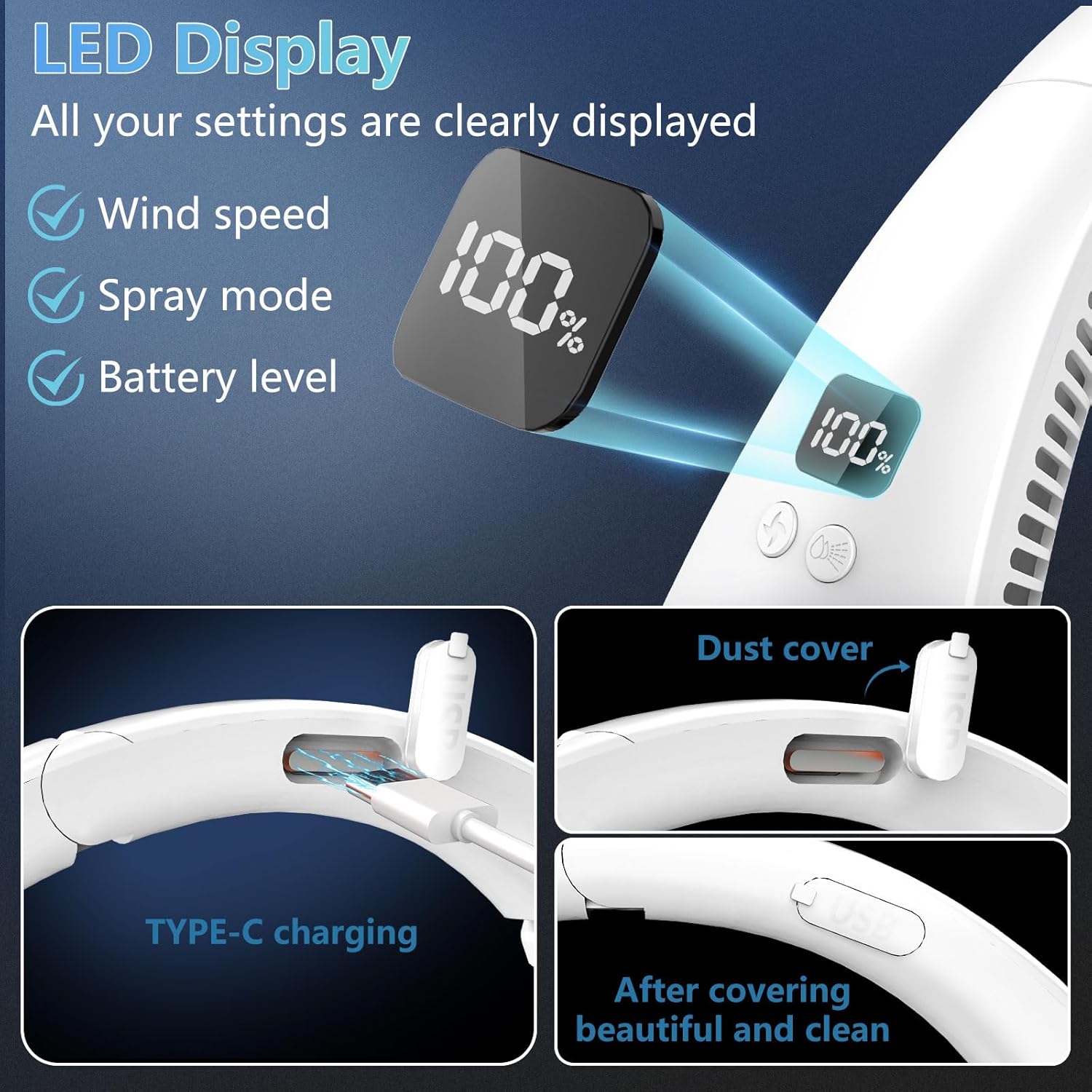 Neck Fan with Mist Spray-Neck Fans that Blow Cold Air,Folding 4000Mah Portable Personal USB Rechargeable Battery Operated Fan with Mister,Cooling Bladeless Travel Misting Fan