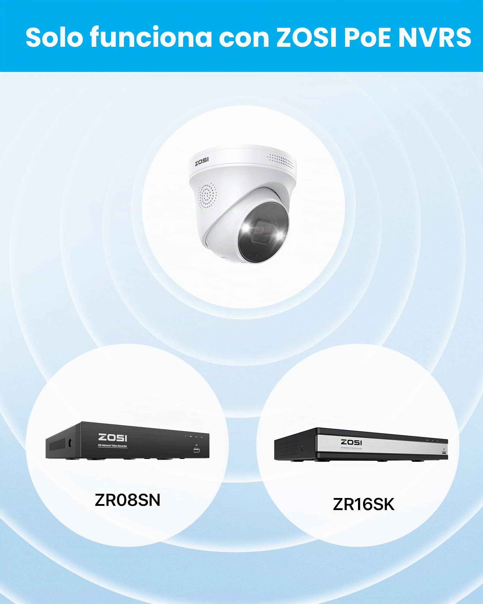 ZOSI 4pcs 5MP Cámara de Vigilancia IP PoE Exterior, Cámara Adicional para NVR PoE Kit de Videovigilancia, Visión Nocturna en Color, Detección de Persona