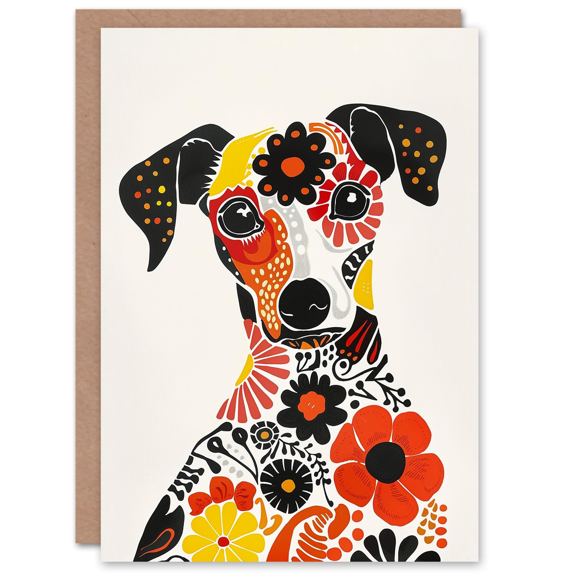 Artery8 Floral Pattern Jack Russell Dog Lover Folk Art For Her Woman Birthday Card