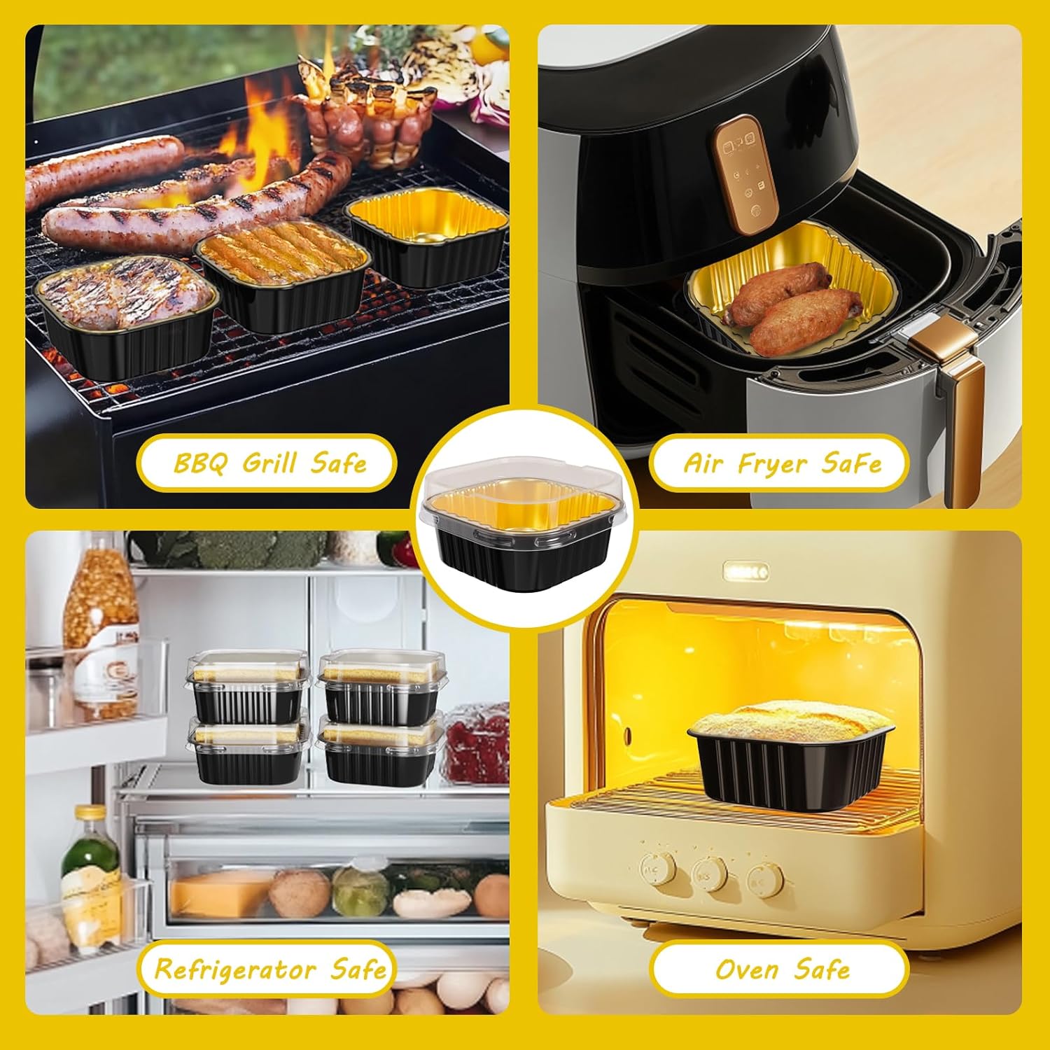 80 Pack Square Mini Cake Pans with Lids,Mini Loaf Pans with Lids,Disposable Ramekins Cupcake Cups,Aluminum Foil Baking Cups,Muffin Tins,Dessert Cups for Wedding Birthday Party,10oz (Black&Gold)