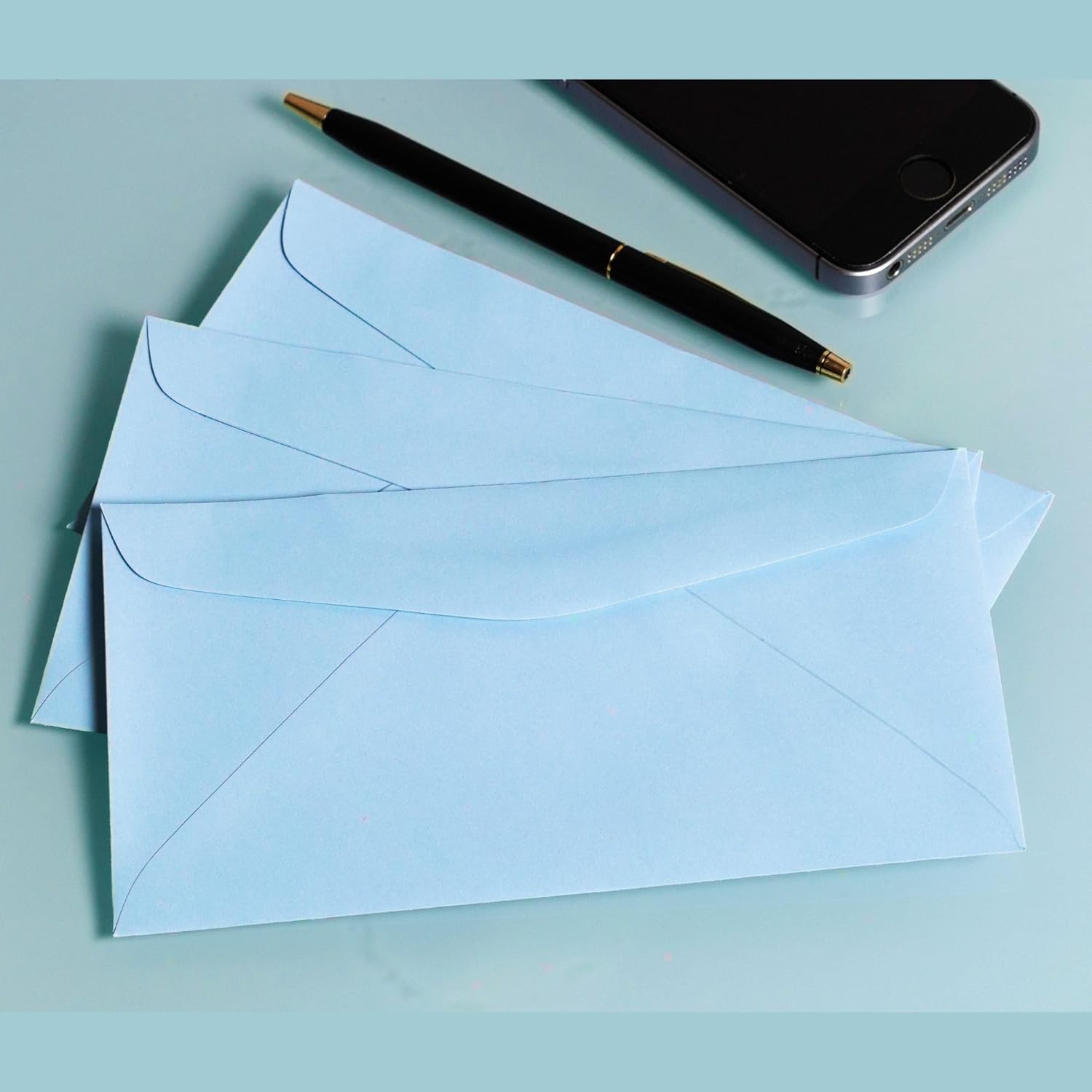 EnDoc 6 3/4 Colored Envelopes - 500 Pack - Pastel Blue - 3 5/8" x 6 1/2" Envelope, Letter Size, for Home, Offices, Holiday, Invoices and Mailings