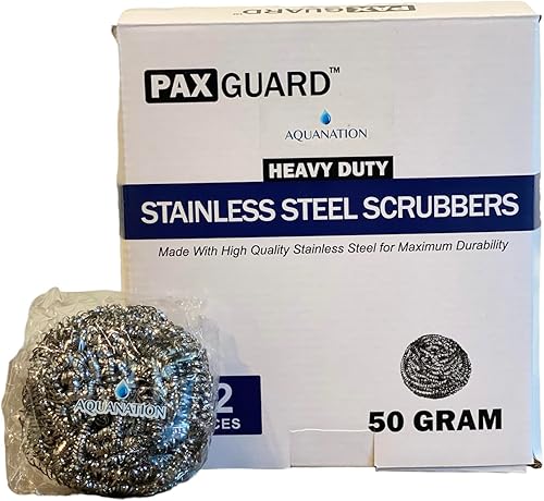 AquaNation Estropajos de acero inoxidable de alta calidad grandes de 1.76 oz Paquete de 12 unidades resistentes Estropajos de lana de acero de