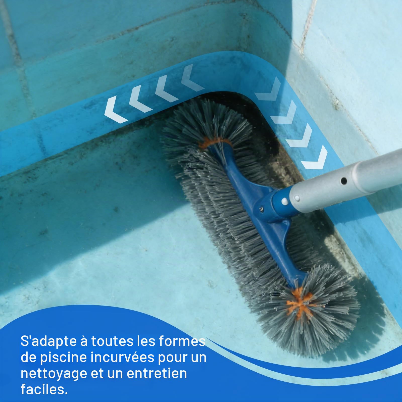 EFUTURETIME 32cm Brosse Piscine Ronde avec 2,7m Manche Telescopique Aluminium pour Liner, Balai Piscine Détachable Brosse Piscine Fond Robustes pour Fibre de Verre, Salles de Bain, Marches de Piscine