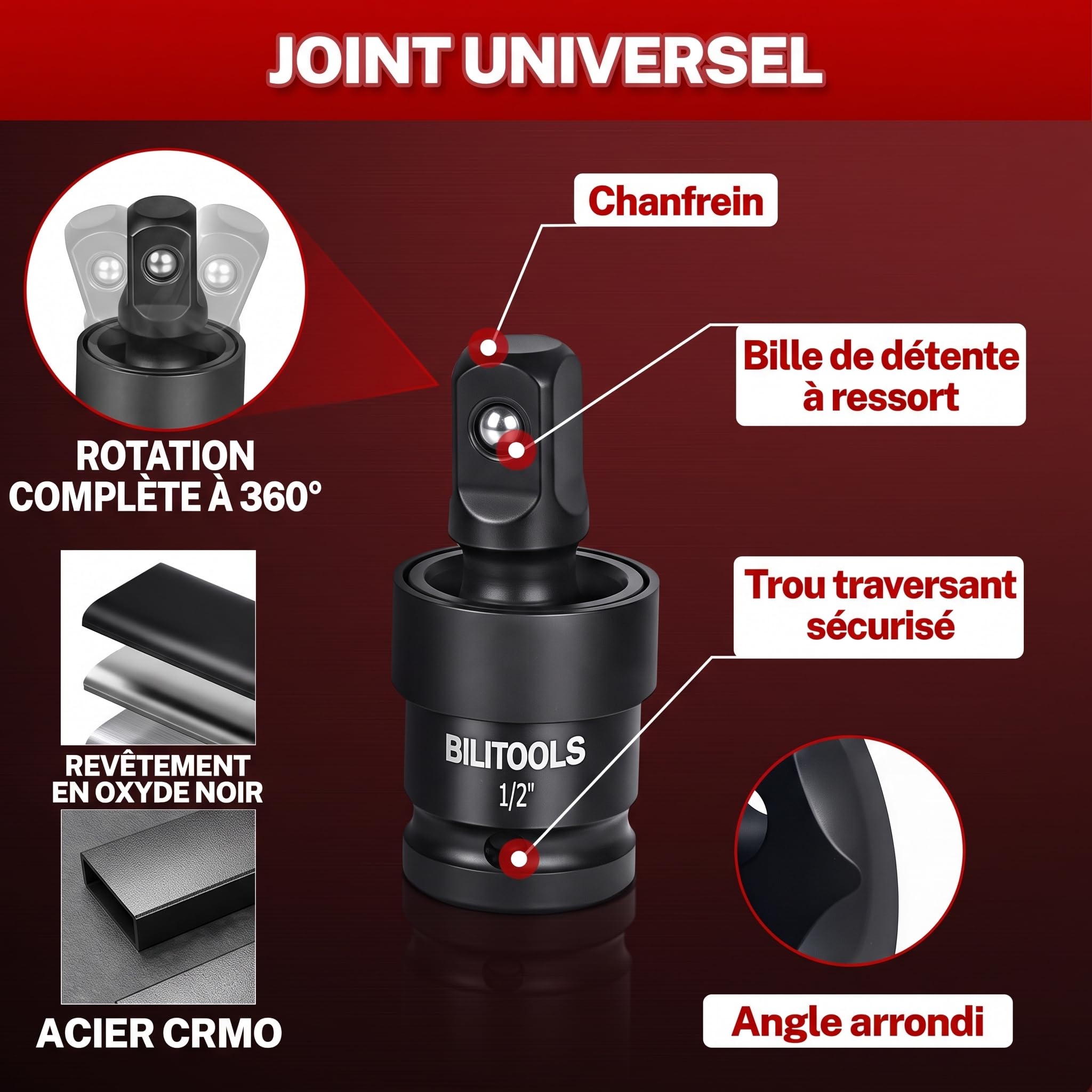 BILITOOLS Adaptateur Cliquet 17 pcs, Adaptateur Douille pour Clé à Choc