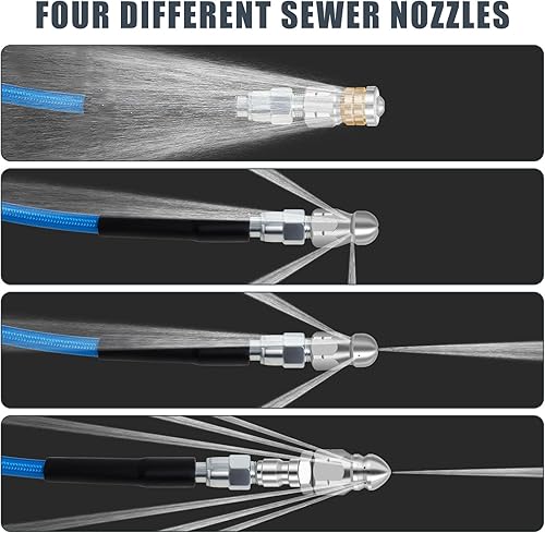 Miniatura 5 de Kit de chorro de alcantarillado de 100 pies para lavadora a presión, manguera limpiadora de drenaje de chorro de agua de 5800 PSI, esquina NPT de 14