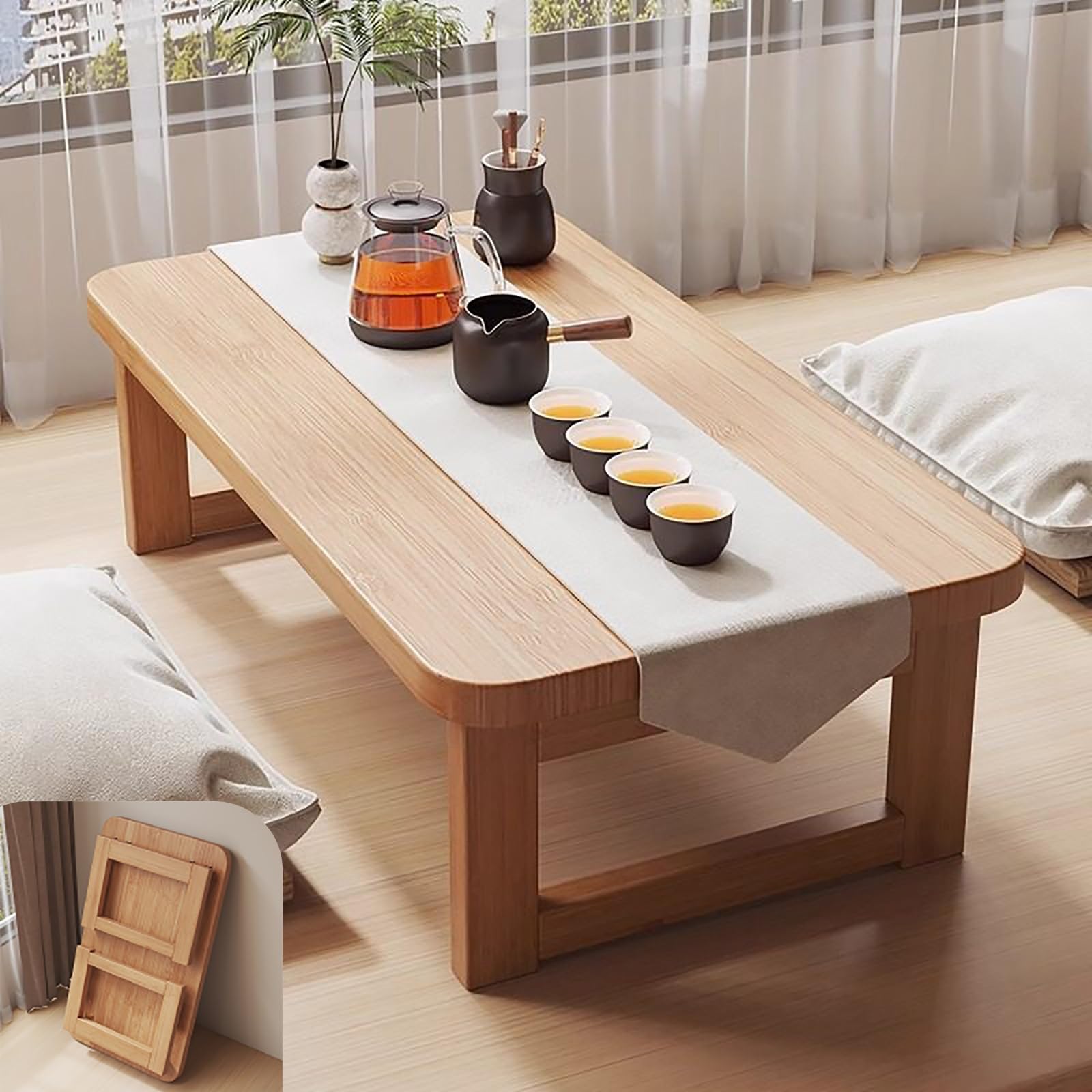 Table basse pliante en bambou vintage meuble d'appoint élégant et finitions haut de gamme