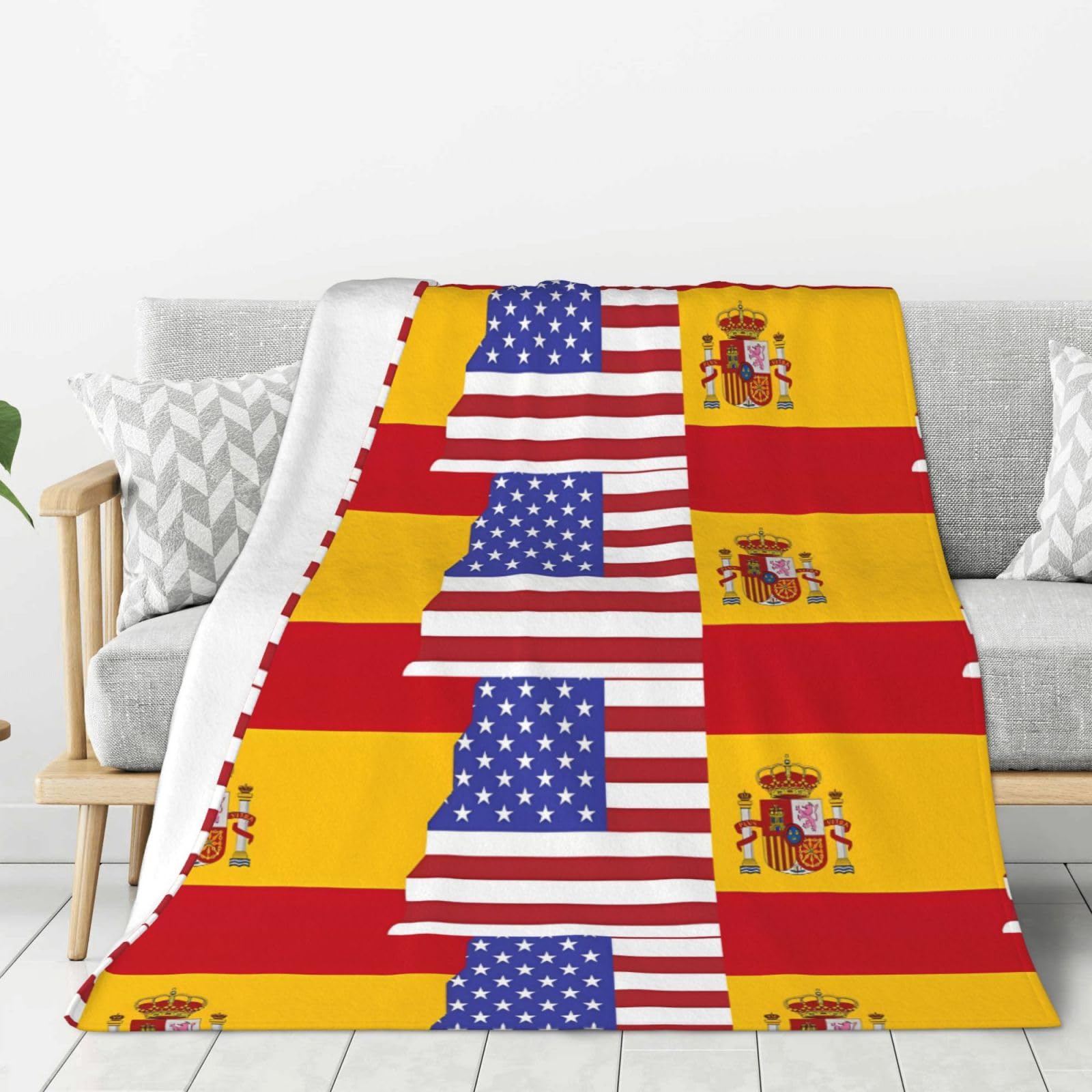 Plaid en flanelle doux imprimé Espagne USA 203x152 cm le cadeau idéal chaleureux et utile