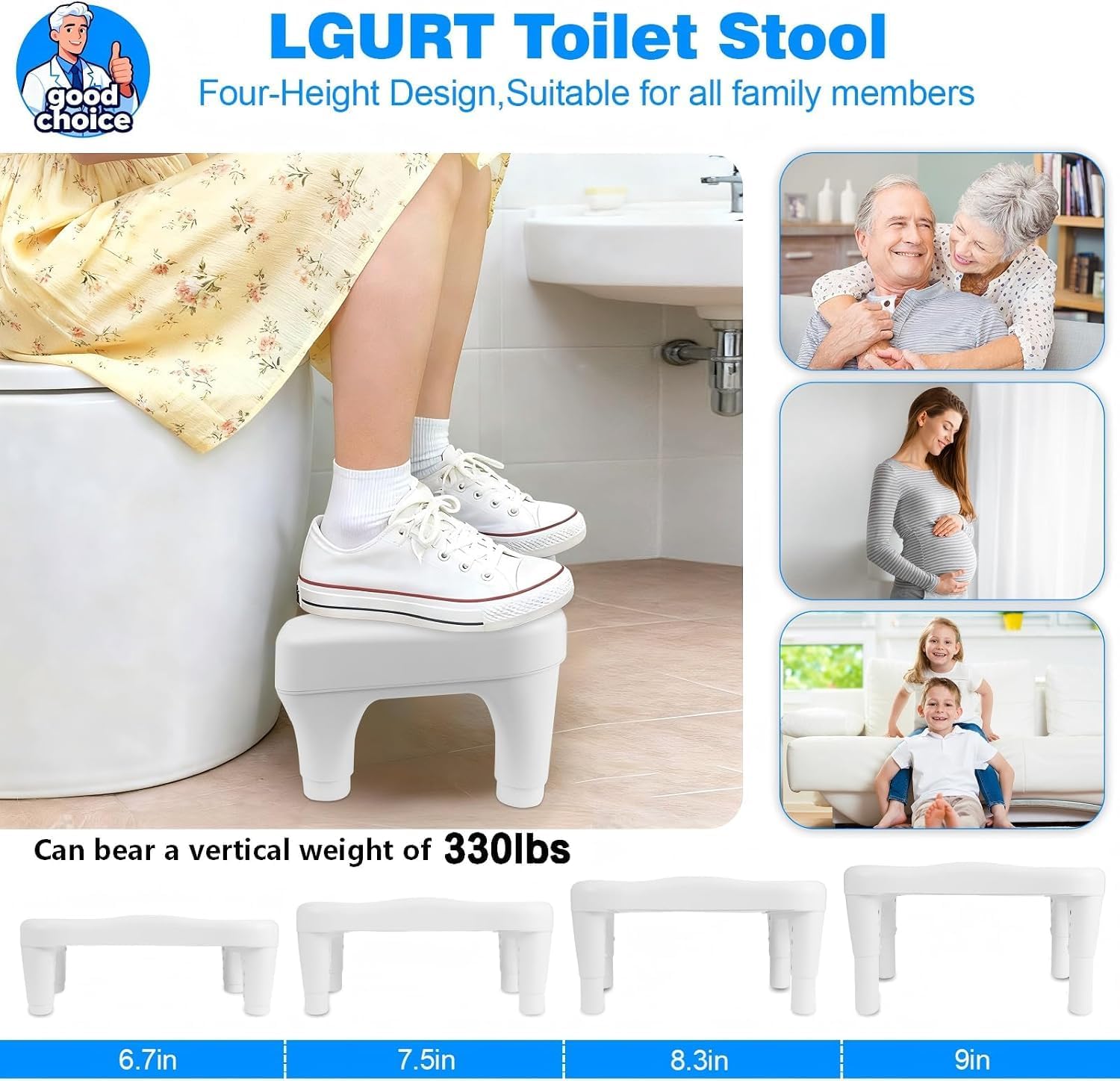 LGURT Adjustable Toilet Stool — Squatting Foot Stool, Non-Slip Step Stool image 3