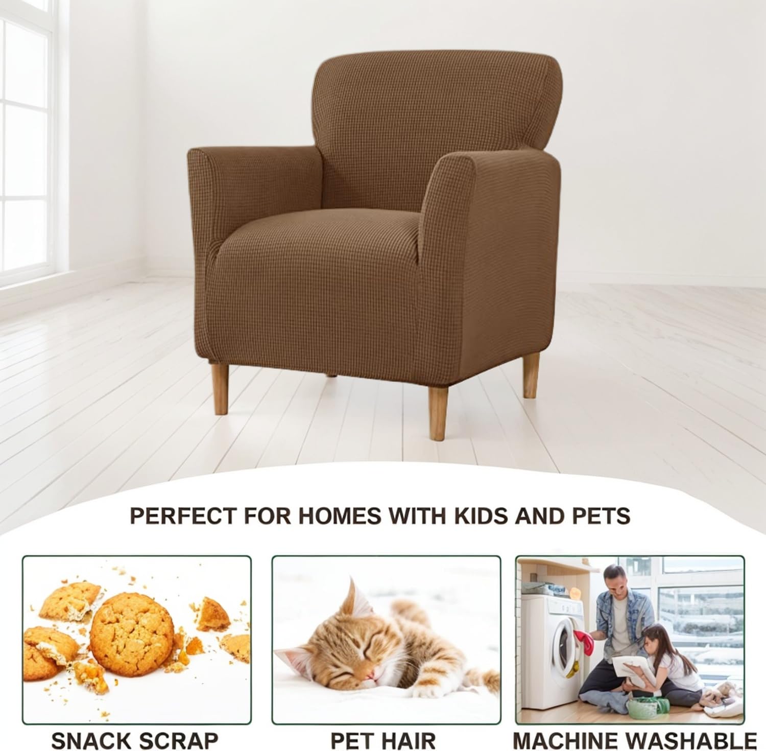 LiveGo Stretch Banquet Armchair Slipcover, Knit Chair Covers with Arms - Image 2