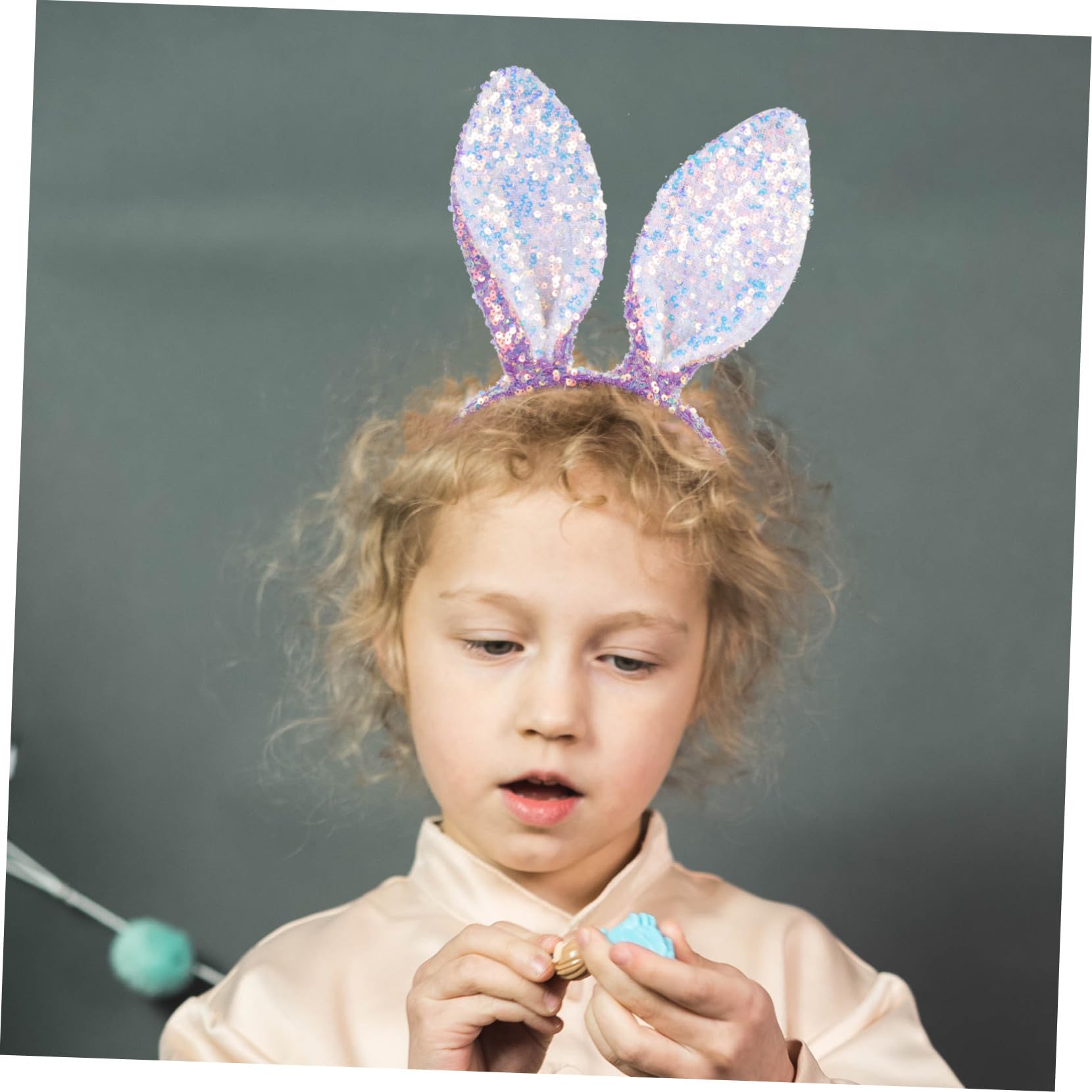 VICASKY 10 Pièces Bandeau Oreilles Lapin Paillettes Blanc Accessoire Cosplay Fête Pâques Garçon Fille Confortable et